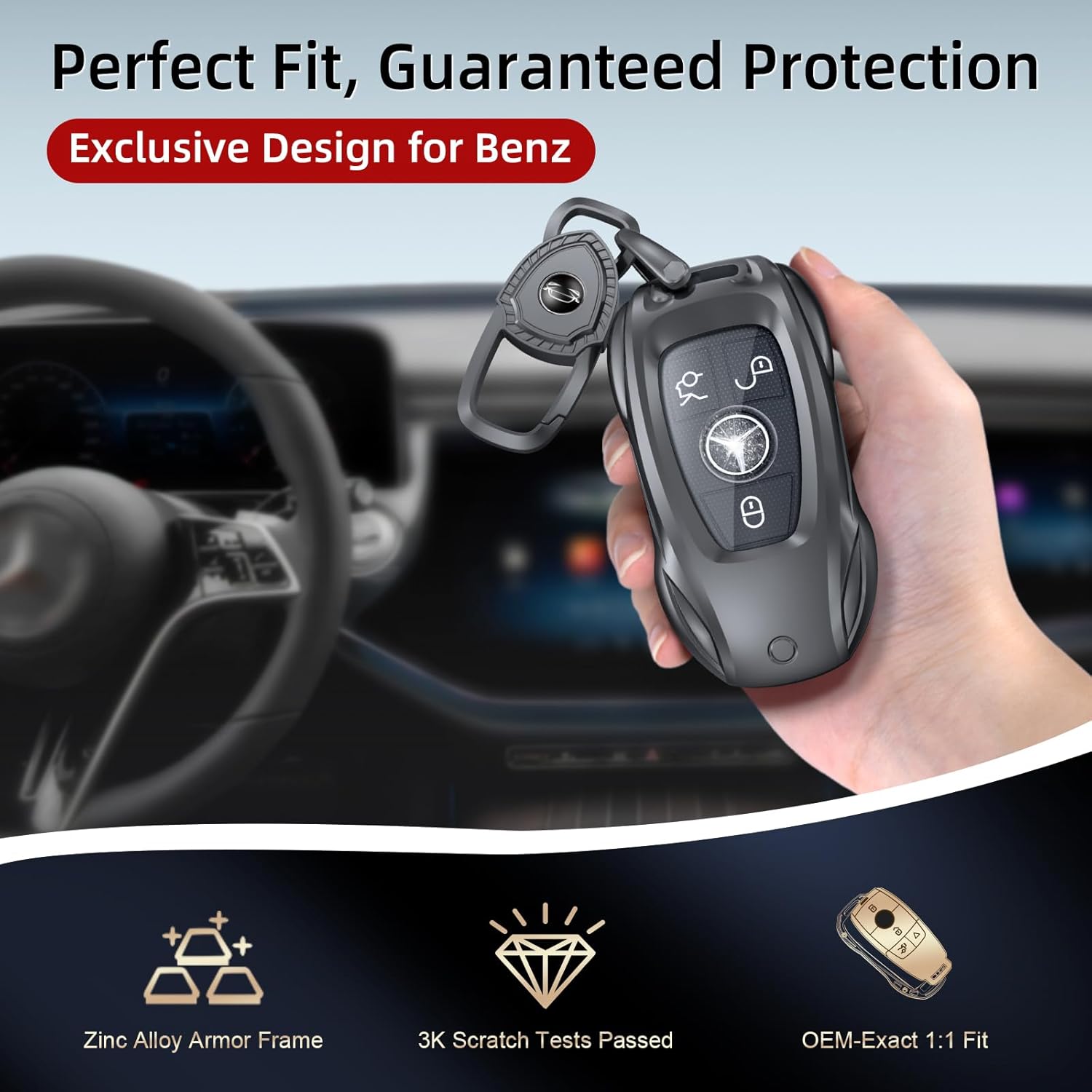 for Benz CLS CLA CLK AMG CLK GLC GLE GLS SLK ML SL SLK A B C E R S G Smart Remote Key Case Shell (Classic Black,for Benz-B) - Image 2