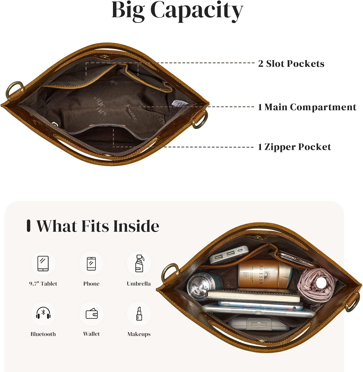 S-ZONE Women Vintage Genuine Leather Crossbody Bag Distressed Foldable Clutch Top Handle Handbag Purse - Image 5