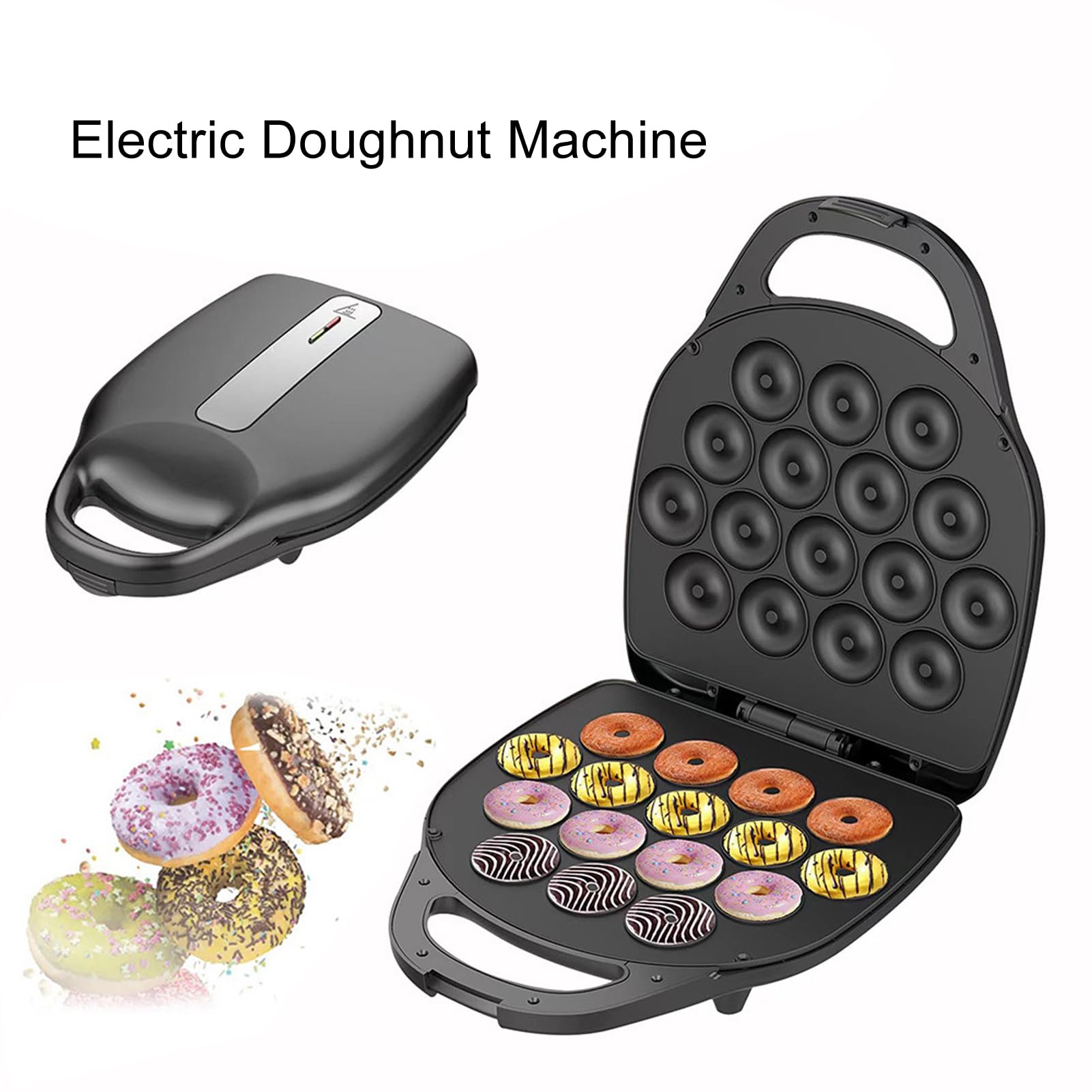 Luocute Mini Donut Maker Electric Donut Machine Donut Pan Doppelseitige Heizkuchenhersteller für 16 Kleine Donuts für Hausgemachte Restaurants Cafes Snack Bars Partys