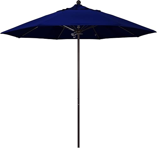 Miniatura 9 de California Umbrella Sombrilla redonda de aluminio y fibra de vidrio de 9 pies, apertura a presión, poste de bronce, tela negra Sunbrella