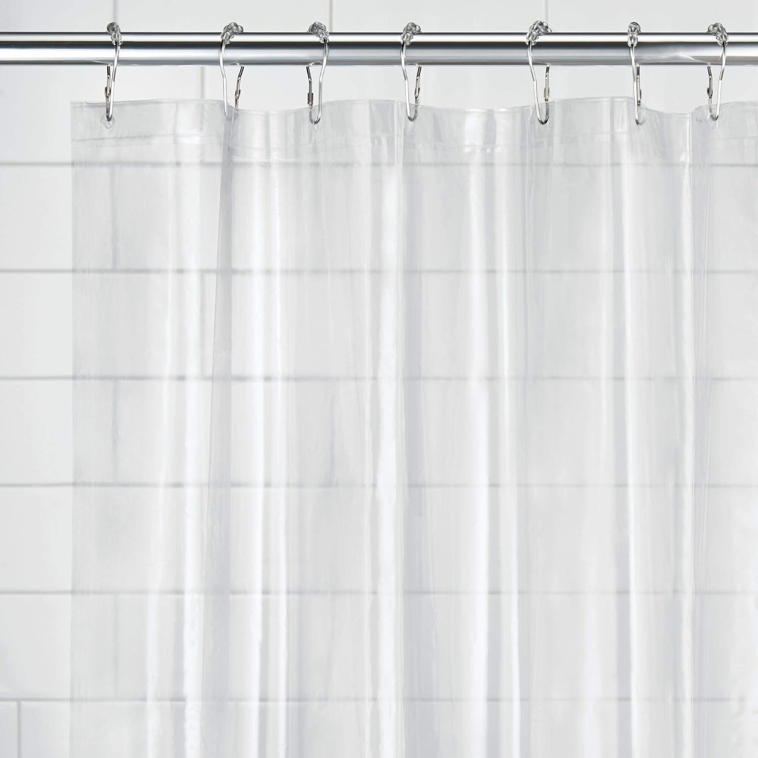 iDesign Vinyl Shower Liner, PVC-Free Curtain with Magnets for Master, Guest, Kids' Bathroom, Bathtub, Long, Clear