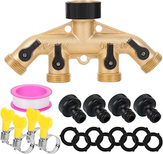 RoseFlower Divisor de Manguera de 4 Vías de Latón con Válvula Independientes, 3/4" Divisor de Manguera de Jardín - Bifurcador Grifo Jardin Distribuidor y Adaptador para jardinería, Riego doméstico