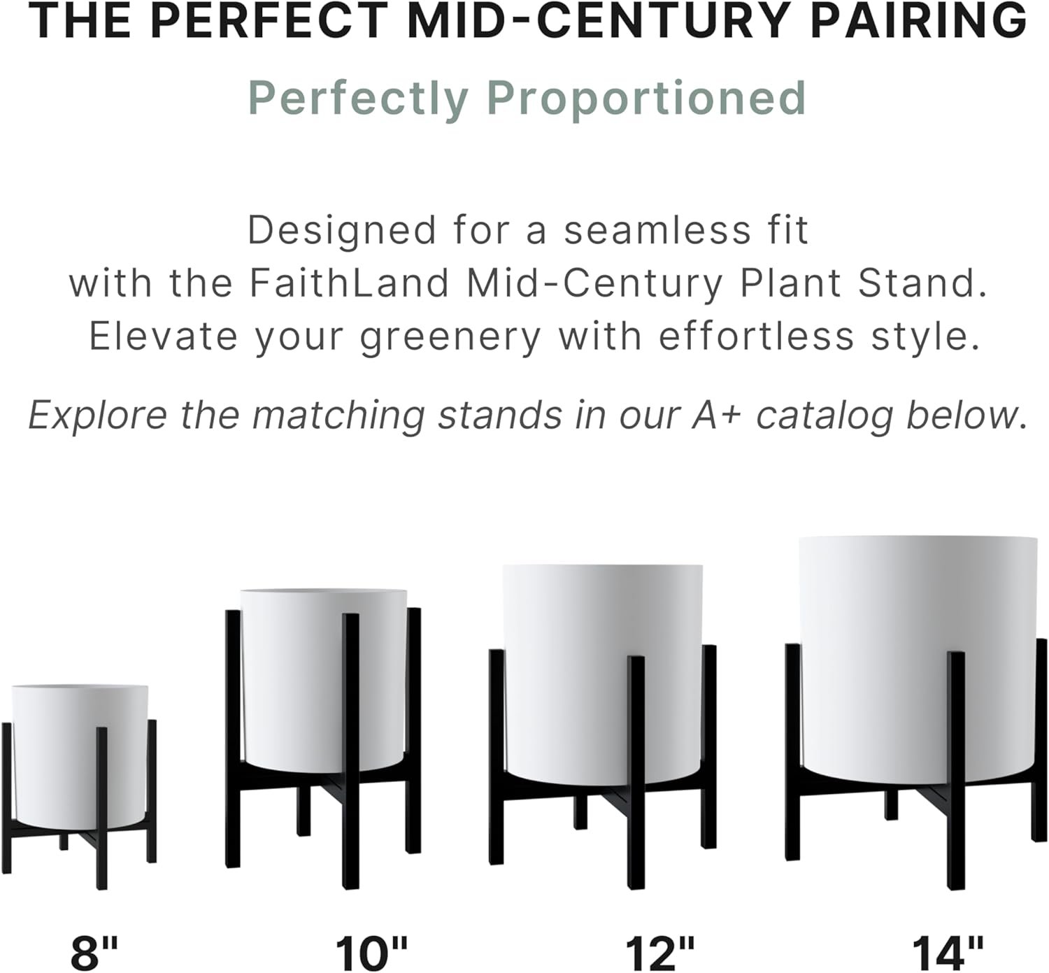 FaithLand 12 Inch Fiberstone Planter - Lightweight Modern Cylinder Plant Pot with Drainage Hole & Plug, Indoor Outdoor Use, Matte White