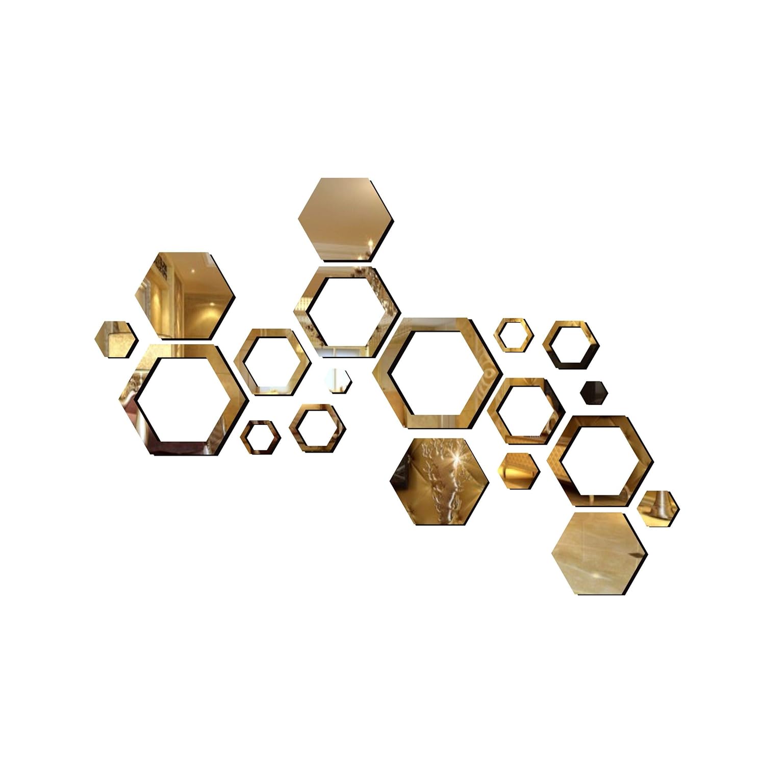 Buy Creatick Studio Acrylic 3D Hexagon Glod Mirror Wall Sticker (Gold