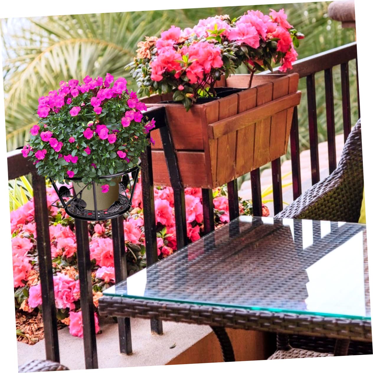 BCOATH 1pc Iron Art Railing Bonsai Rack Wall Hanging Flower Bracket Perfect Plant Hanger for Railings Decor for Porch Deck Balcony