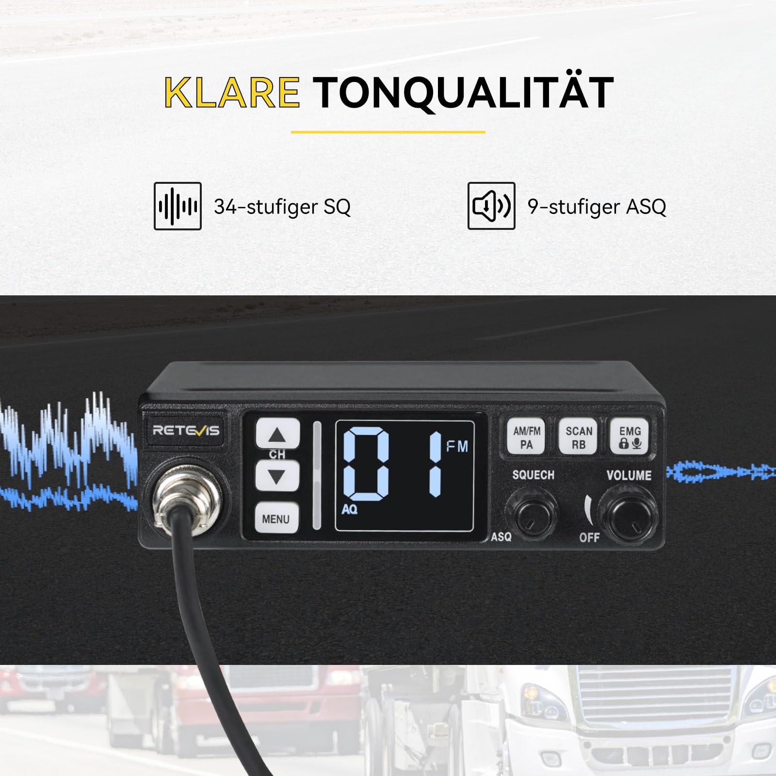 Retevis MB63 CB Funkgerät mit Antenne, CB Funk mit AM/FM 40 Kanäle