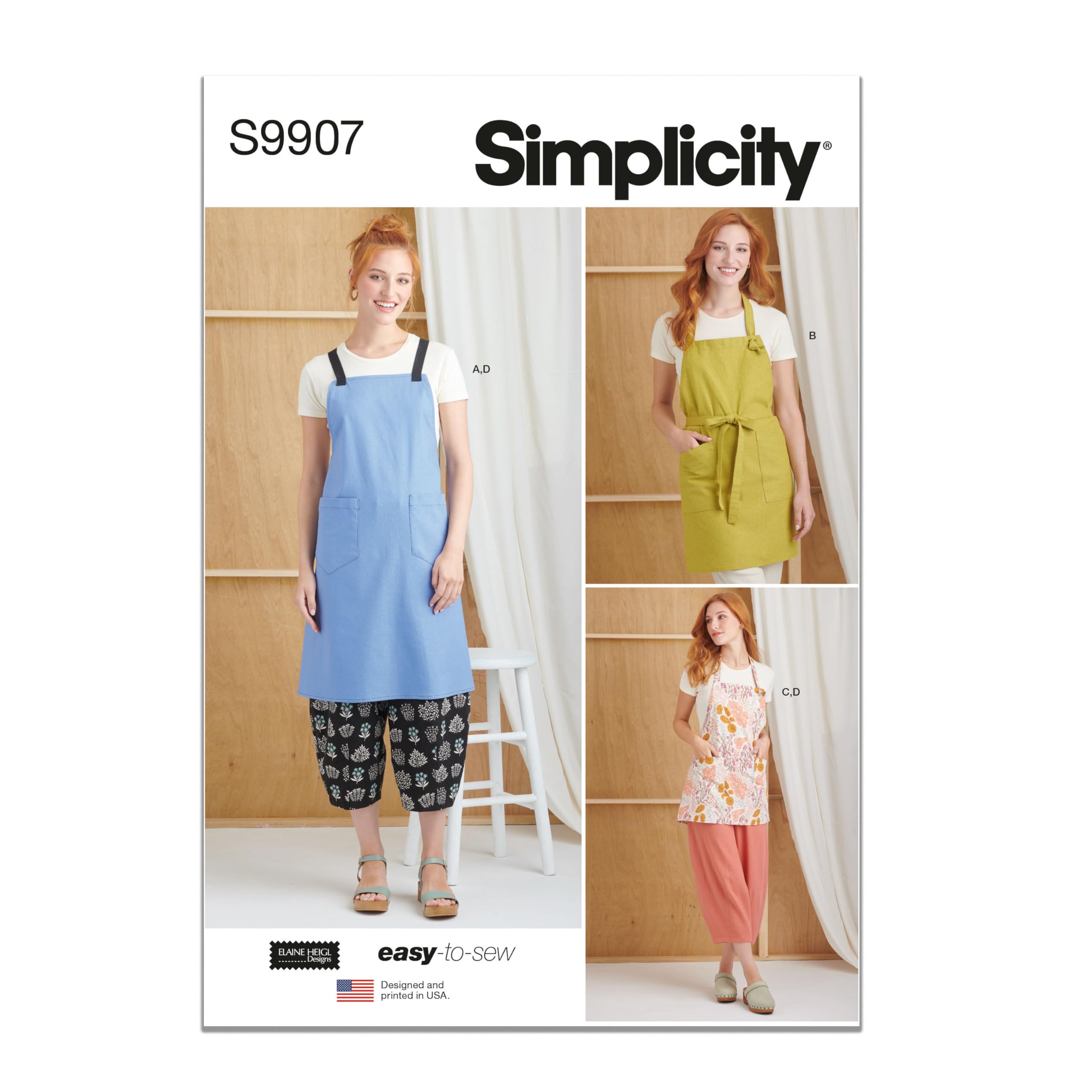 Tabliers et pantalons Simplicity SS9907A patron couture femme Elaine Heigl Designs tailles A
