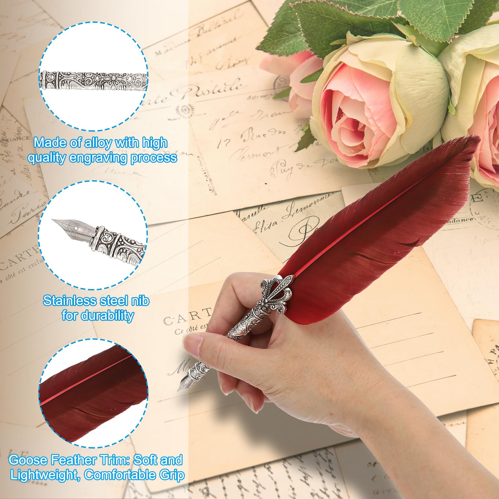 PATIKIL 26cm/11 Carved Feather Pen Set - Image 4