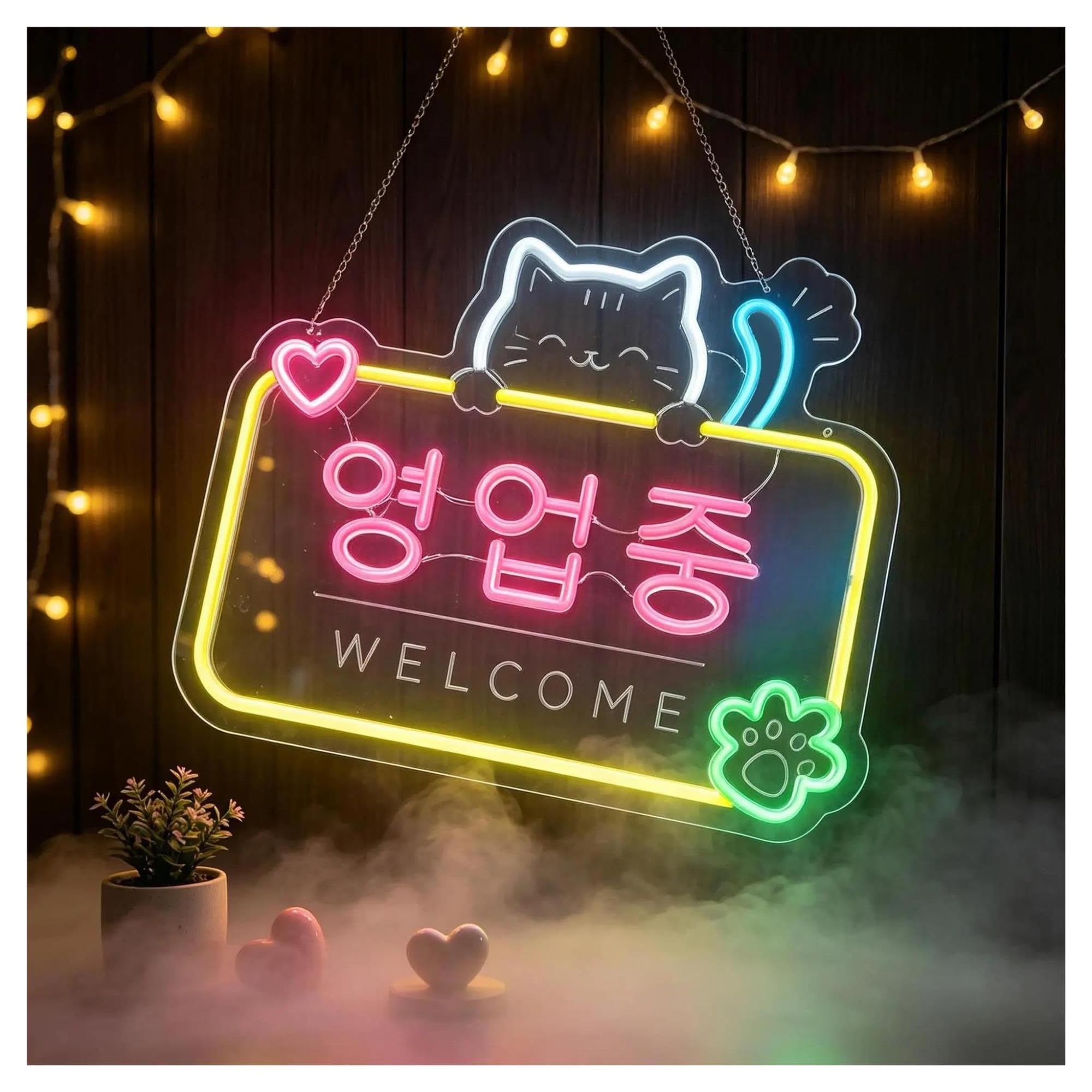 Insegna al Neon Insegna Al Neon Del Gatto Di Benvenuto Aperto Coreano