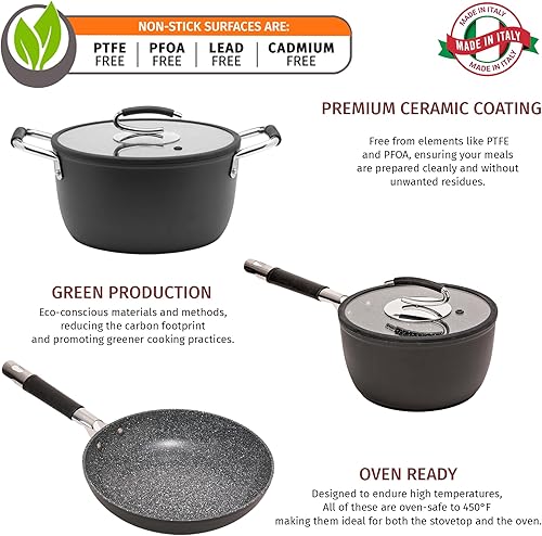 Miniatura 6 de DaTerra Cucina Paquete de pasta pequeña antiadherente, cacerola de 2.6 cuartos de galón con tapa, sartén de 9.5 pulgadas, horno holandés de 5