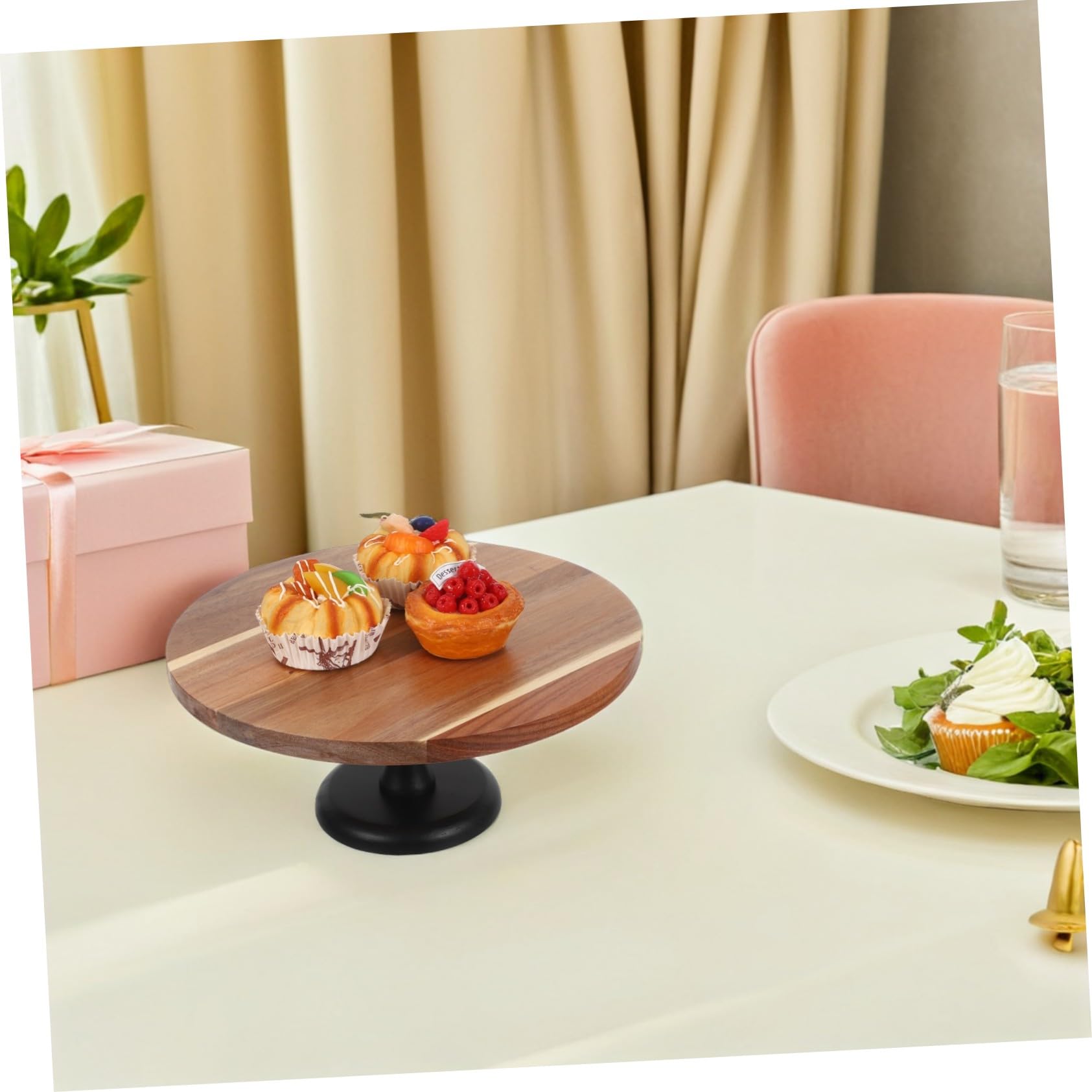 Cabilock Soporte De Madera De Acacia Para Tartas Bandeja Para Servir Aperitivos Expositor De Magdalenas Soporte Para Galletas Bandeja Para Frutas Para Tartas