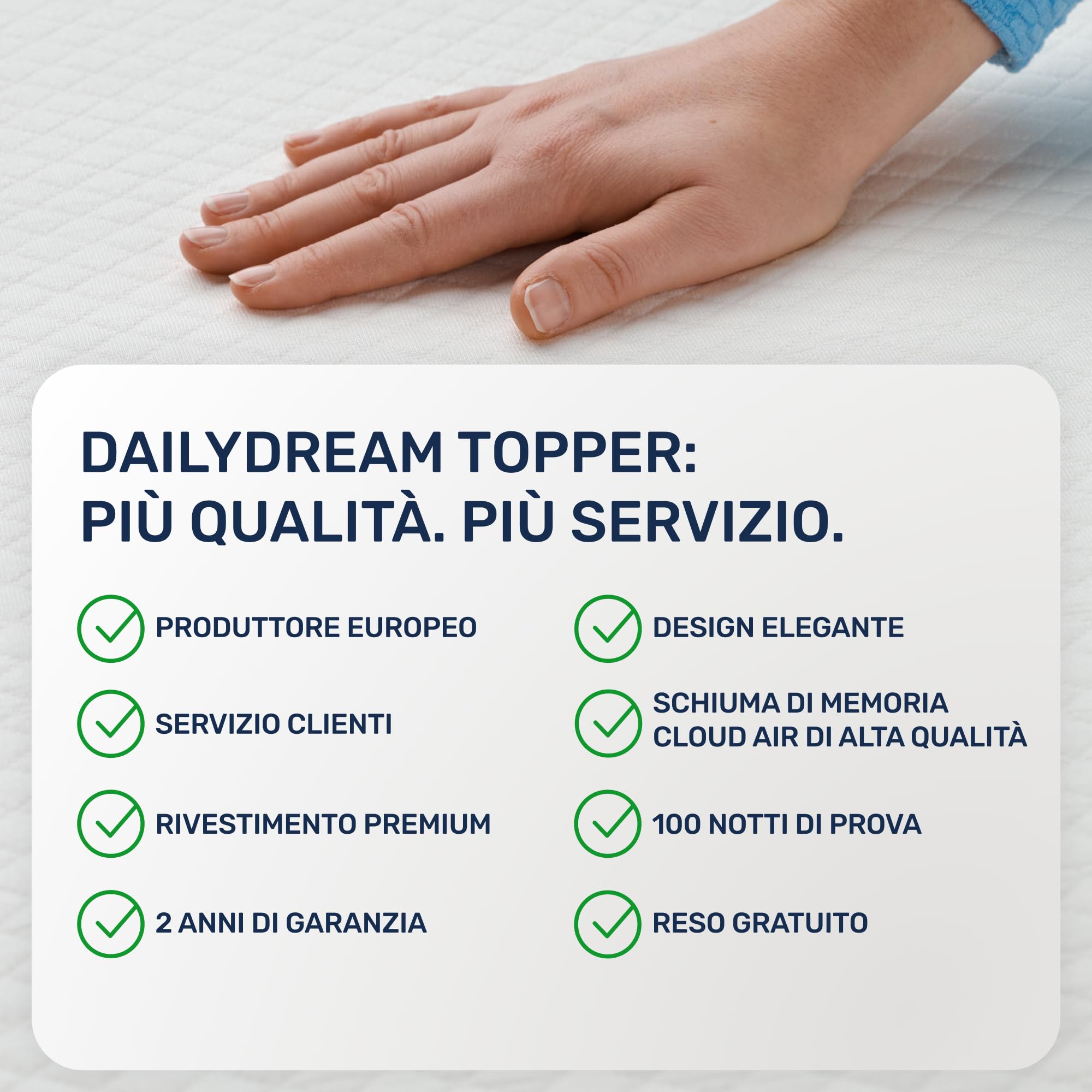 Dailydream Topper una piazza e mezza 135x190 cm memory foam, altezza 7 cm, «Edition Pure, Model L », Topper per materasso, divano letto o letto da campeggio, Coprimaterasso confortevole
