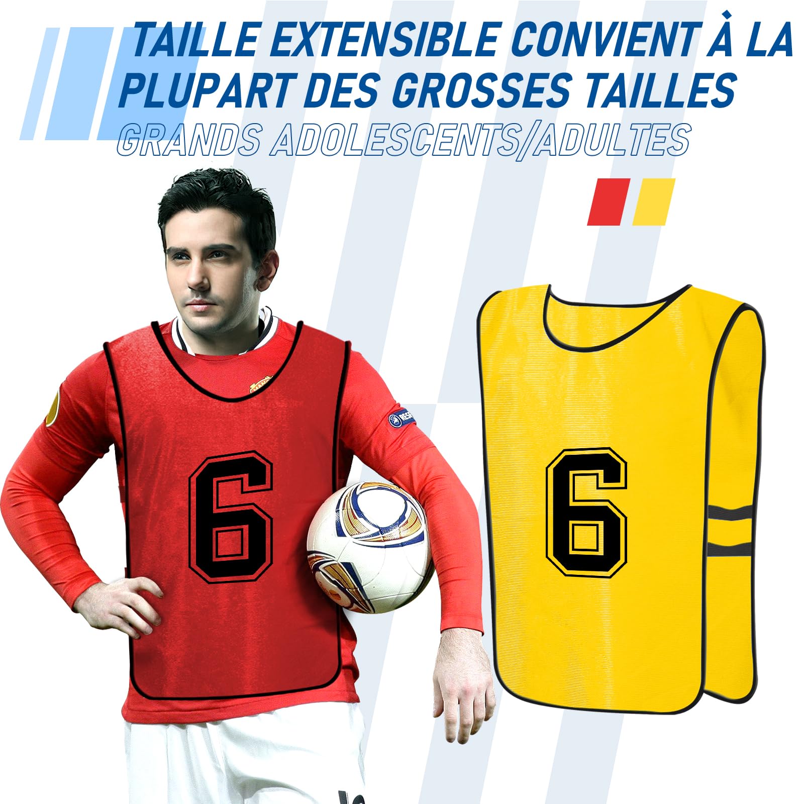 Lot de 24 Chasubles de Sport Numérotées 1 à 12, 65 x 40 cm