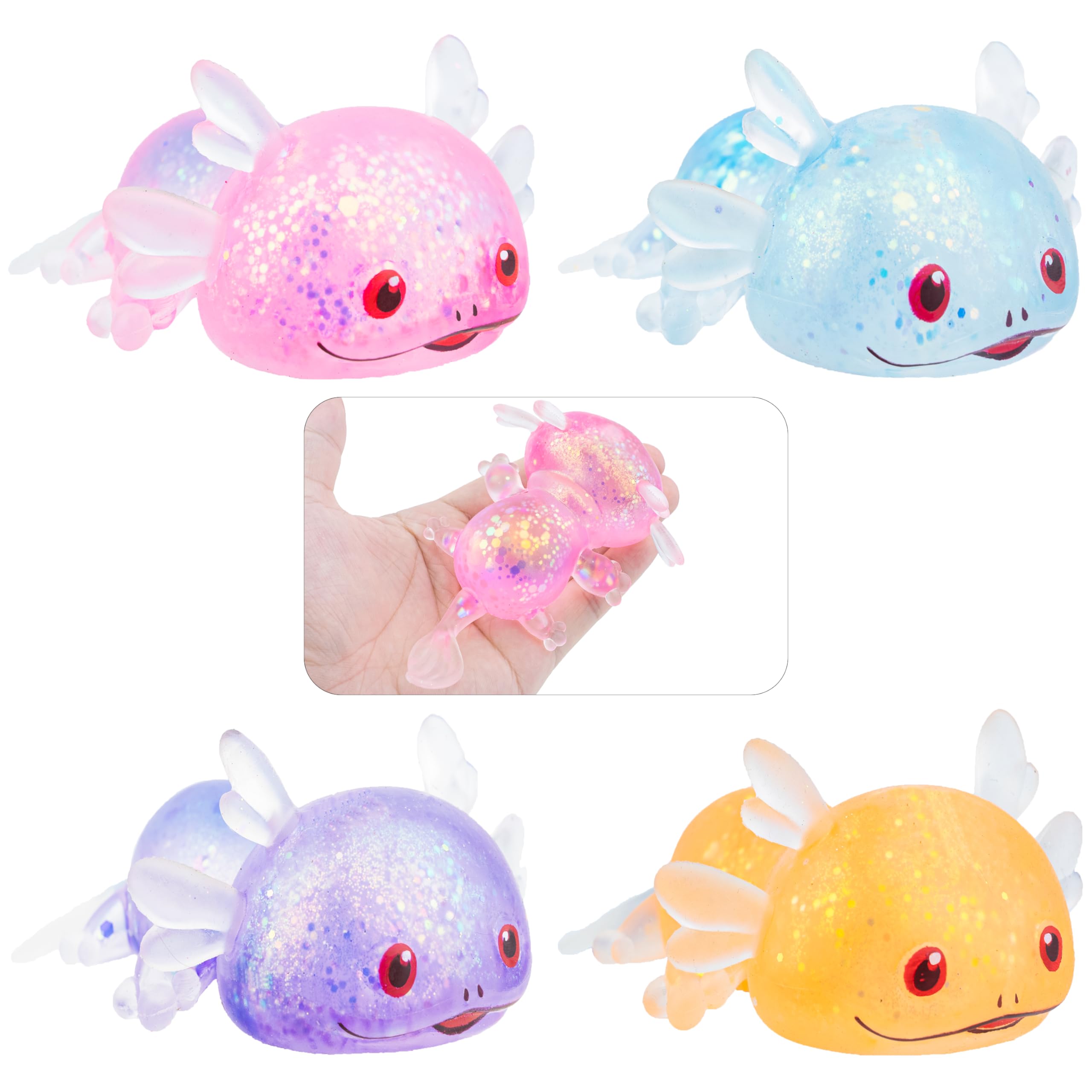 Squishy Stress Glitter Axolotl Toy for Kids Adult, Sugar Balls - Syrup Molasses Thick Glue/Gel Stretch Ball - Ultra Squishy and Moldable Slow Rise Relaxing Sensory Fidget Toy（Set of 3