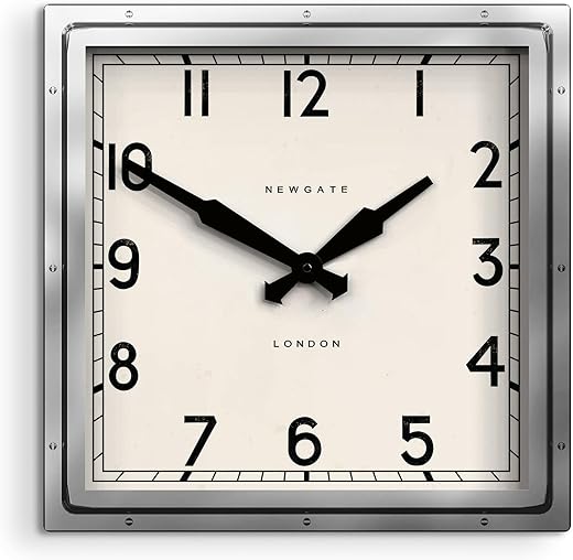 NEWGATE® Quad wall Clock | Large Square Polished Stainless Steel Design | 16 inch | Iconic Industrial mid Century Style Clock for Kitchen, Living Room or Office