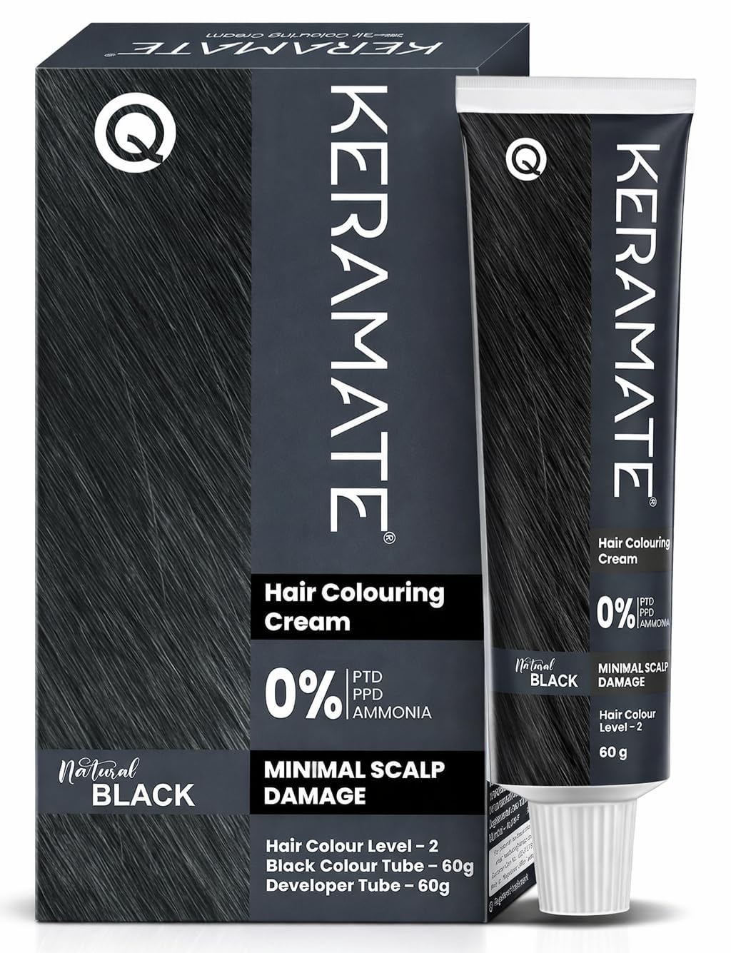 Keramate Hair Colouring Cream, Natural Black, 60g Color Tube with 60g Developer, 120g-picture-25