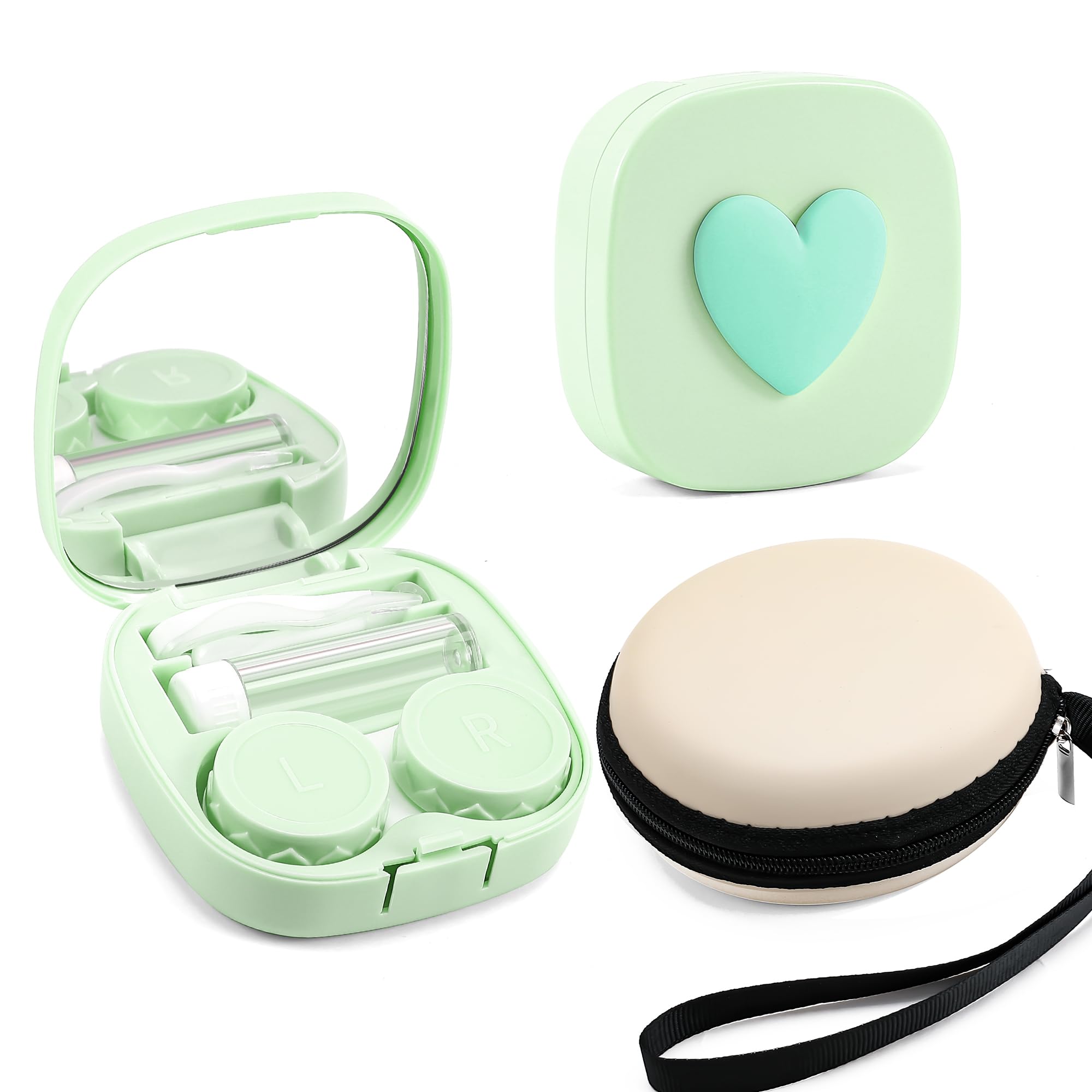 FEISEDY Portable Cute Contact Lens Case Remover Tool With Mirror Tweezers Kit for Women and Girl B0081