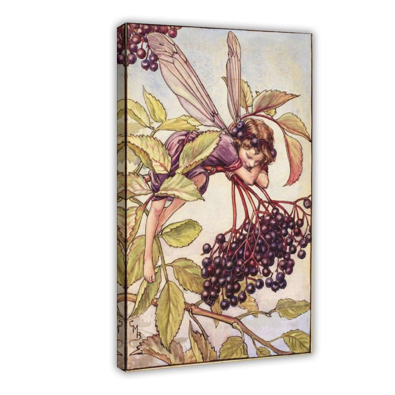 WCYB The Elderberry Fairy by Cicely Mary Barker Posters Prints Canvas Deco Paintings Wall Art Hangable Frame 16" L X 24" W