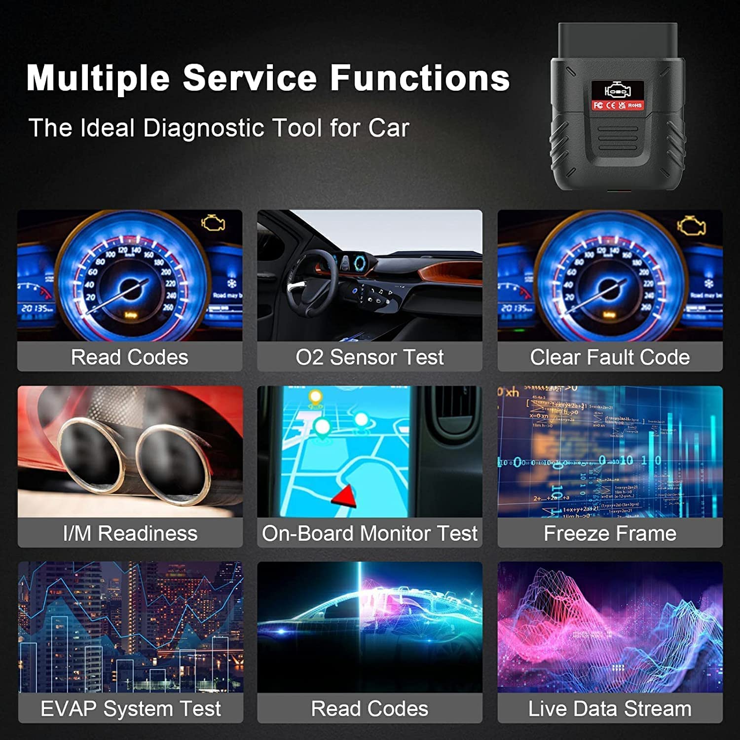 iLC OBD2/EOBD Draadloze autocode-lezer, scangereedschap, ES OBD2