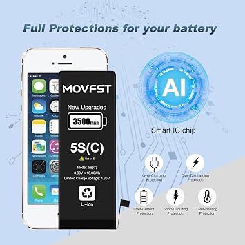 Replacement Battery for iPhone 5S/5C,3500mAh High Capacity Battery Fit for iPhone 5S/5C Model A1453 A1457 A1518 A1528 A1530 A1533 A1456 A1507 A1516 A1529 A1532 with Repair Tool Kits