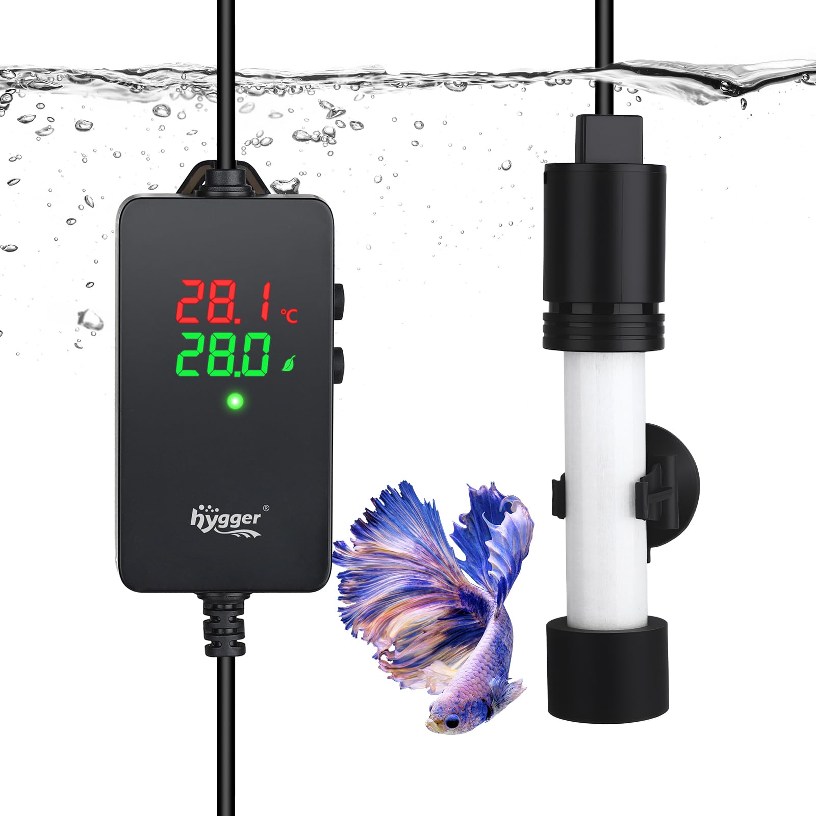 Calentador de acuario con modo de calefacción dual hygger de vidrio sumergible 50W