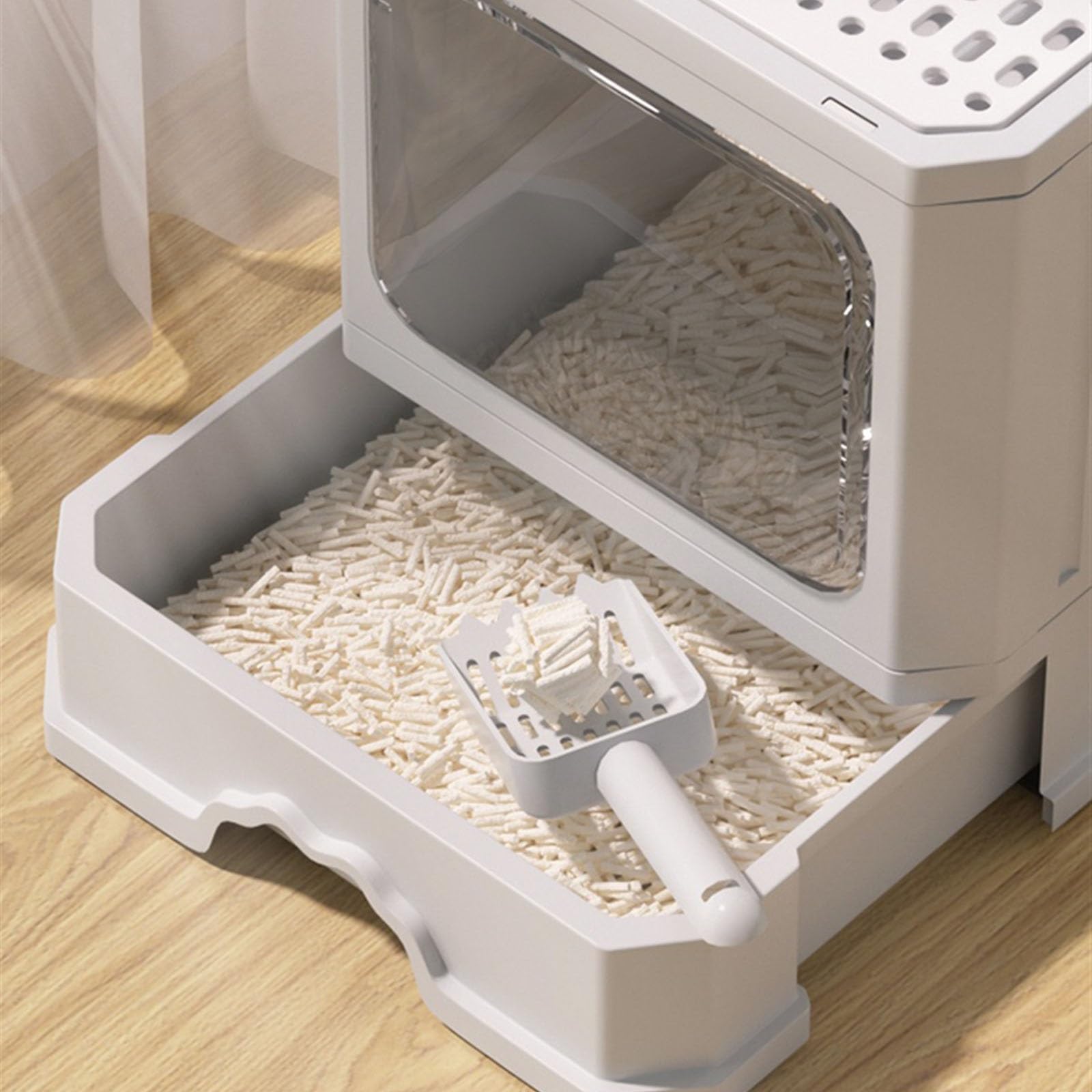 Lettiera per Gatti Lettiera pieghevole for gatti con coperchio, lettiera for gatti con paletta, toilette for gatti anti-schizzi con ingresso dall'alto, lettiera for gatti coperta, ingresso e uscita bi