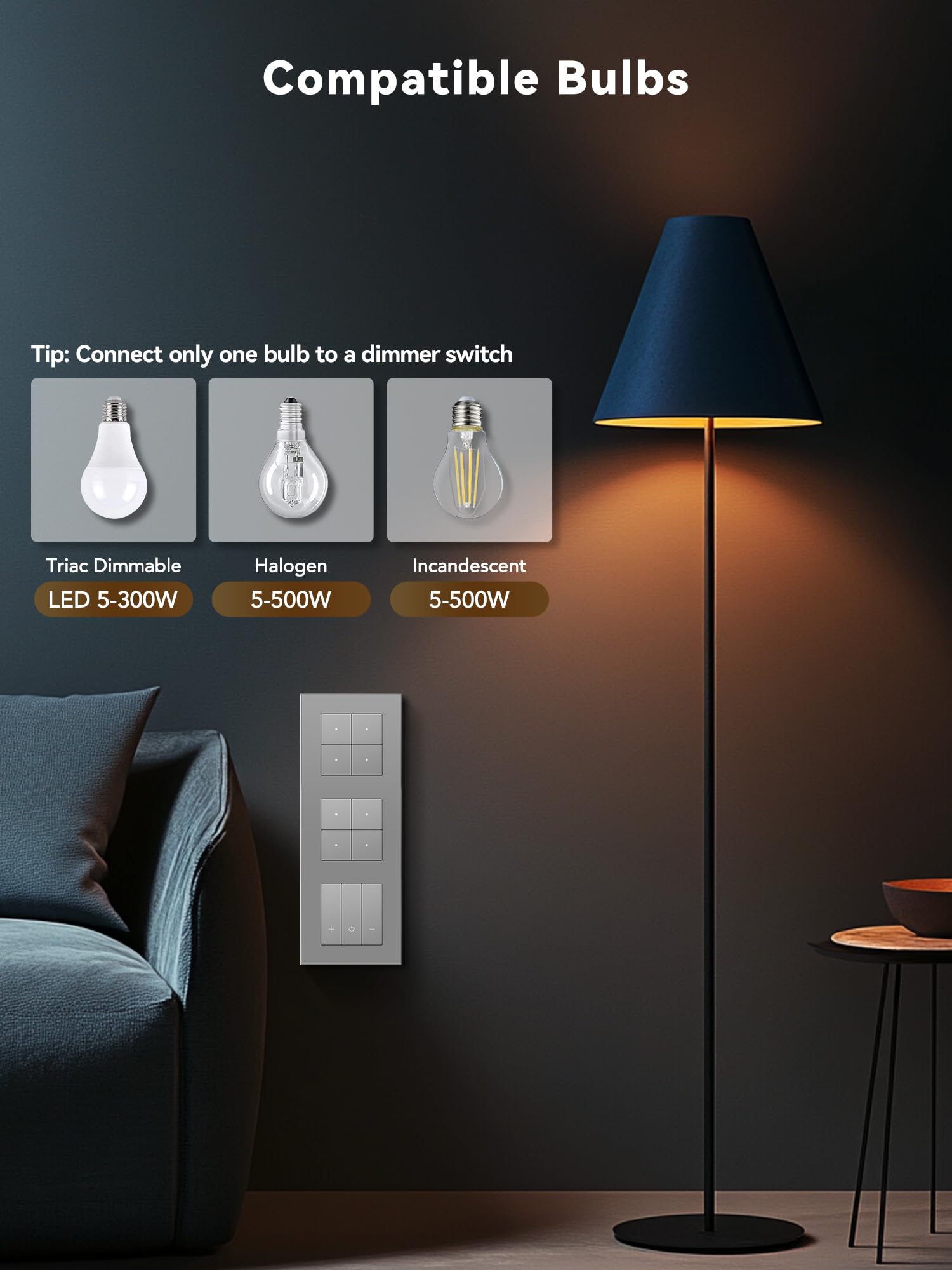 Smart - Interruptor de luz WiFi con regulador de intensidad WiFi, 4 interruptores de pared, 2 interruptores regulables, compatible con Alexa/Google Home, interruptor de luz empotrado