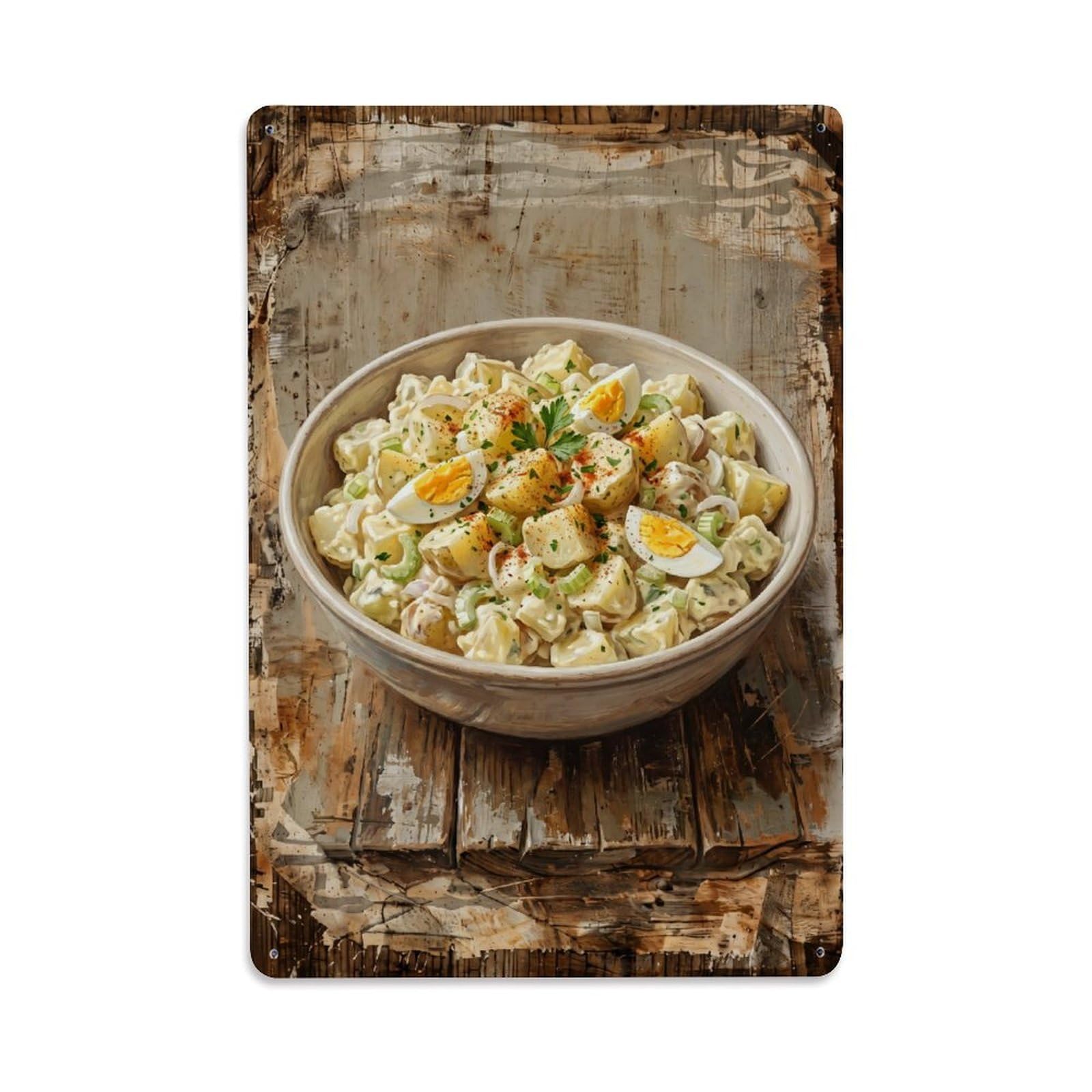 Country Dining Table Potato Salad Bowl Countryside Vintage Metal Tin Sign Plaque Wall Decor for Cafe, Club, Garden Metal Poster 8x12Inch