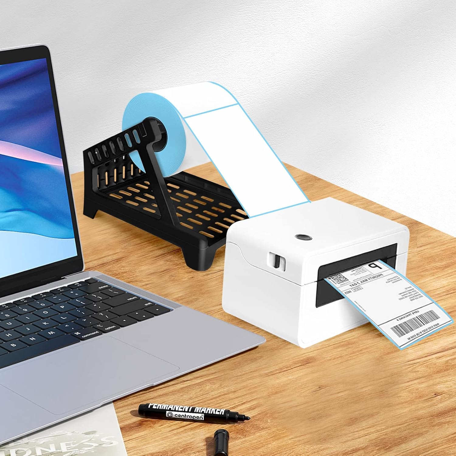 Ctemnpho Large Label Holder for Rolls and Fan-Fold Labels, Basket, Stand Desktop Printer Accessory for Home, Office (Black, Large) - Image 3