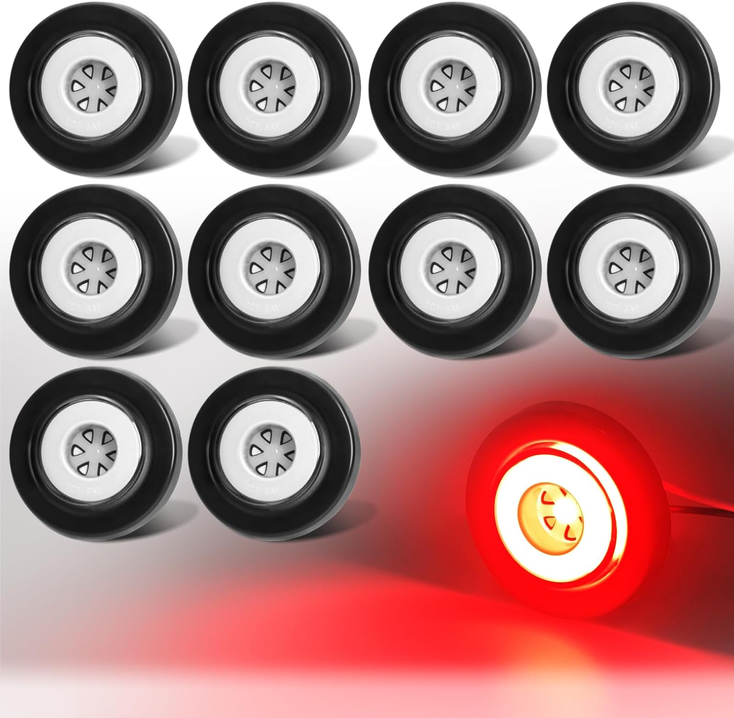 5Pcs 2" inch Round Halo 12 LEDs Trailer Boat Clearance Side Marker Reverse Back Up Lights w/Rubber Grommet Sealed Waterproof IP67 for Truck/RV/Van, DC 12V(Clear Lens_White Light)