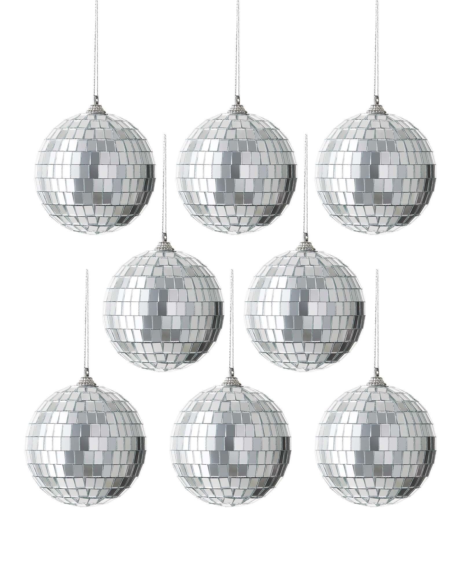 Set of 8 Disco Ball Baubles, Silver, 8 cm – Mirrored Christmas Tree Decorations