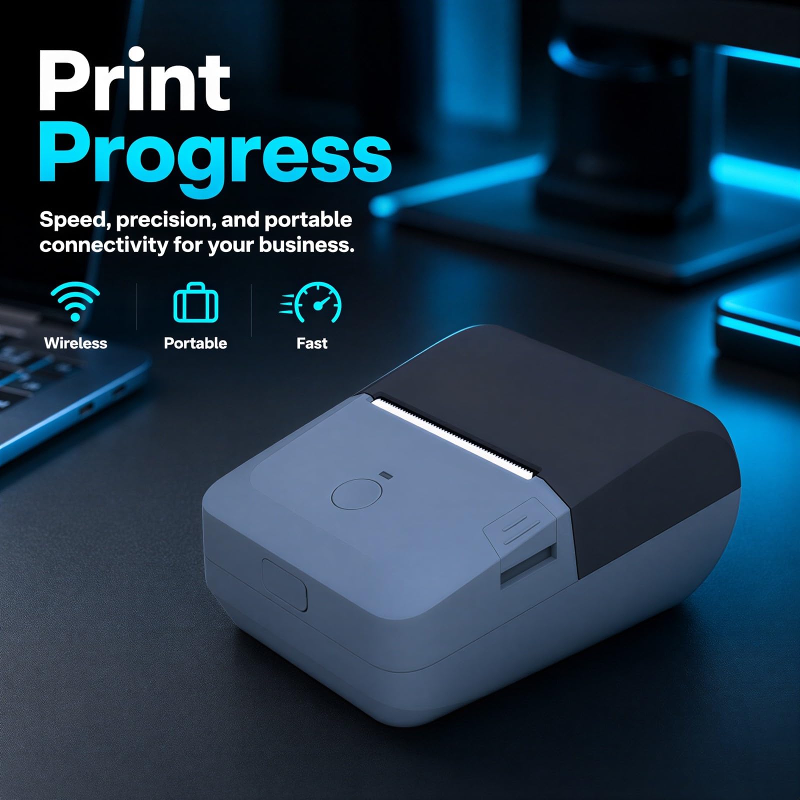 Termiczna drukarka etykiet z przyłączem bezprzewodowym i USB, 203 dpi bezatramentowa drukarka etykiet dla małych firm, biura domowego, handlu detalicznego, wysyłki, szybkiego drukowania, przenośnego