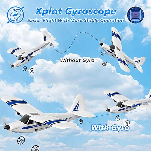 Miniatura 4 de Avión RC de 82.4 F listo para volar para principiantes, avión de control remoto de 2.4 GHz 2 canales RTF para niños y adultos, avión RC fácil de