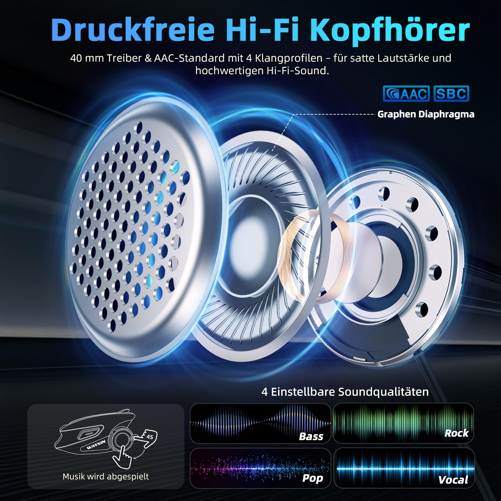 X6S Motorrad Intercom,integriertem Mesh Intercom System, Dual-Chip für Audio-Multitasking Kopfhörer,Helm Headset für bis zu 8 Motorräder,mit HiFi/Musik Teilen/FM/AI Sprache (Schwarz-2pcs)