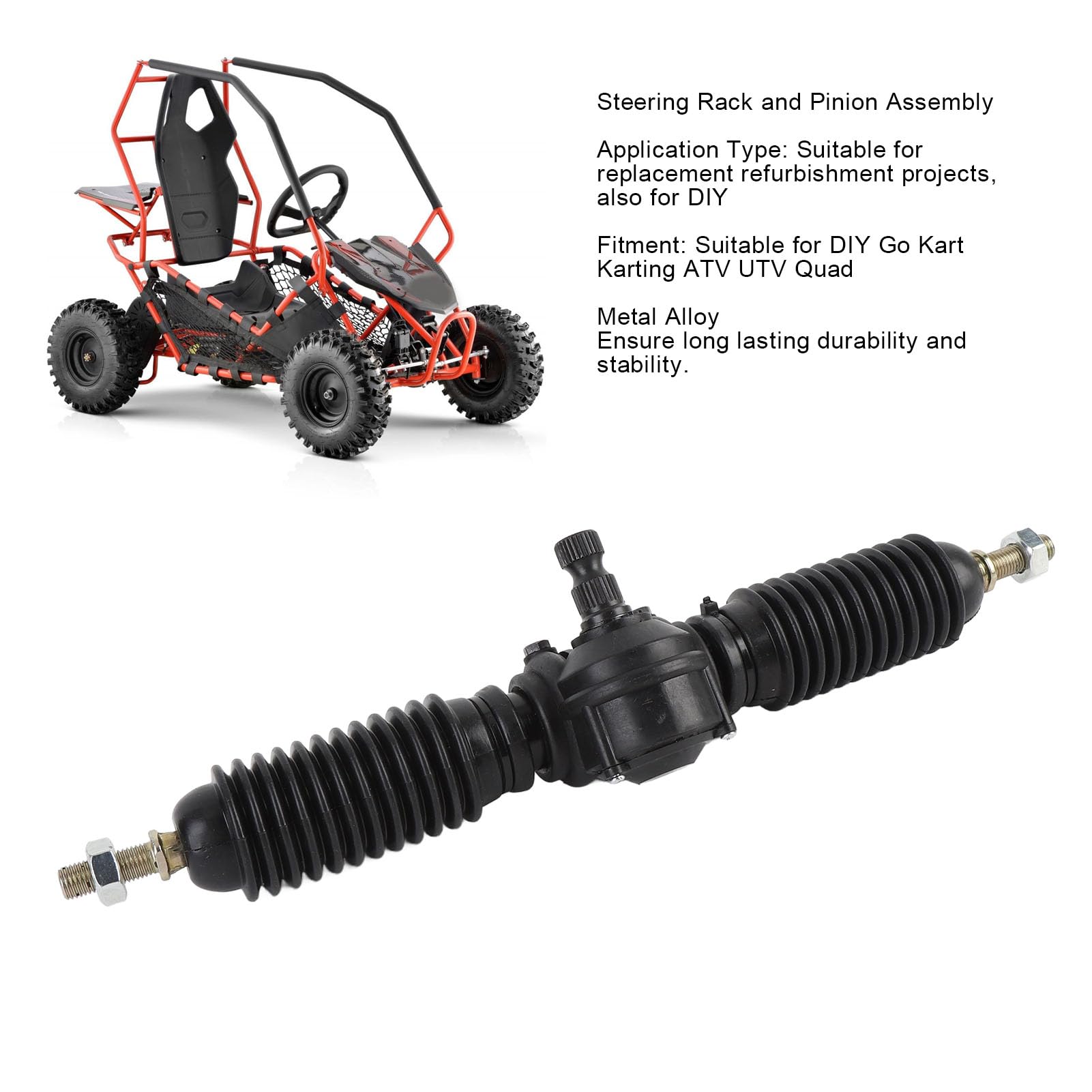 Zespół Drążka Kierowniczego i Zębnika 30T 14mm 330mm, Tuleja Odporna na Kurz ze Stopu Stali z Hydraulicznym Wspomaganiem Kierownicy, do Wymiany Gokarta DIY ATV UTV Quad