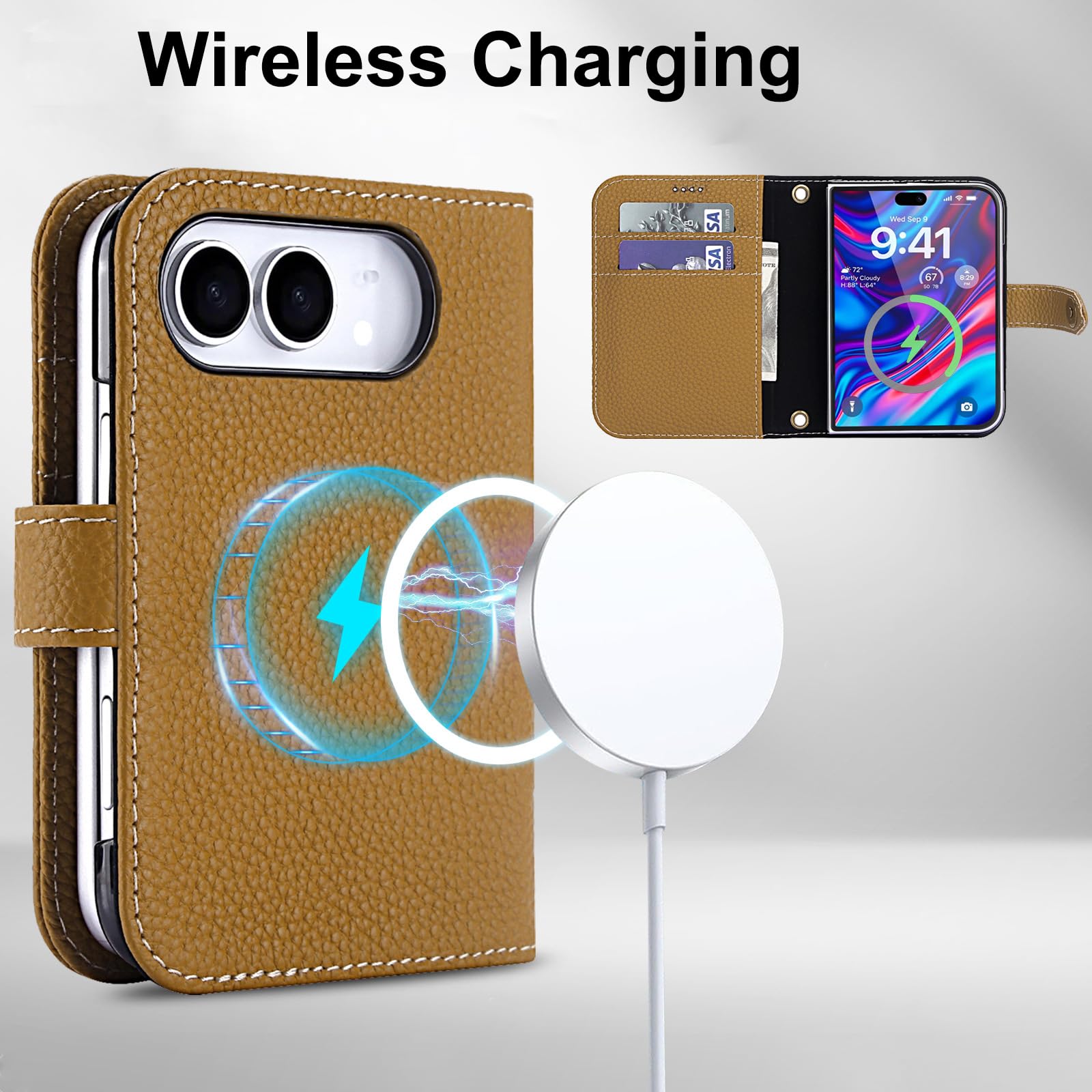 Etui na telefon iPhone Duo, prawdziwa skóra, magnetyczne etui z klapką