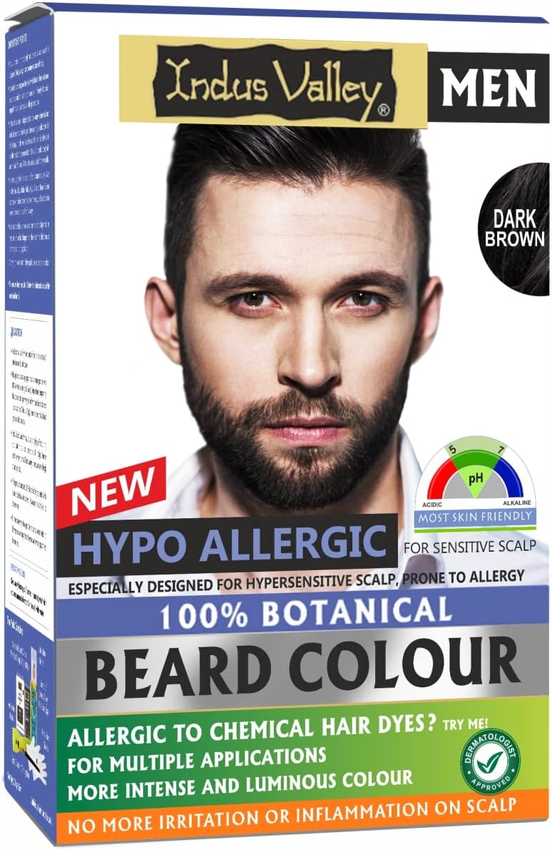 INDUS VALLEY 100% Botanical Hypo Allergic Aqua Beard Colour (Dark Brown, 100g +15ml)