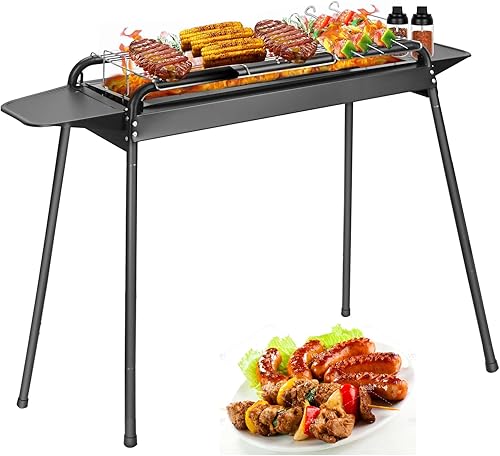 Portable Charcoal Grills Height Adjustable Large Capacity BBQ Lamb Skewer Folded Camping Barbecue Grill for Garden Backyard Party Picnic Home