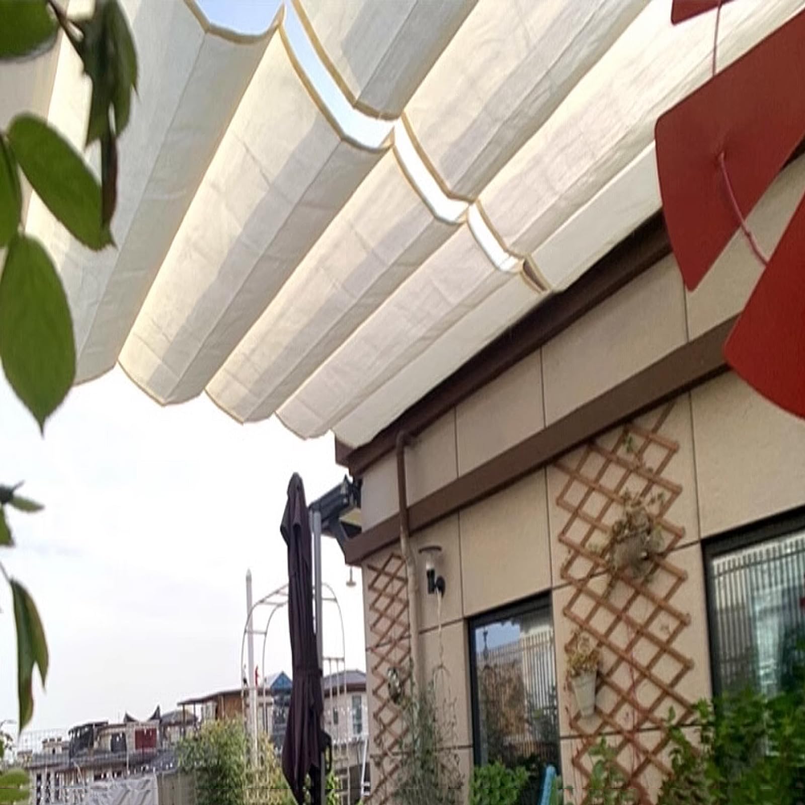 Einziehbares Sonnensegel,U-förmige Wave-Sonnensegel,Wave Shade Sail Markise,80% Schatten Stoff,Lichtfilter/Atmungsaktiver Schattenspender,mit Zubehör,für Terrasse,Weiß (2x12m/6.5x39ft)