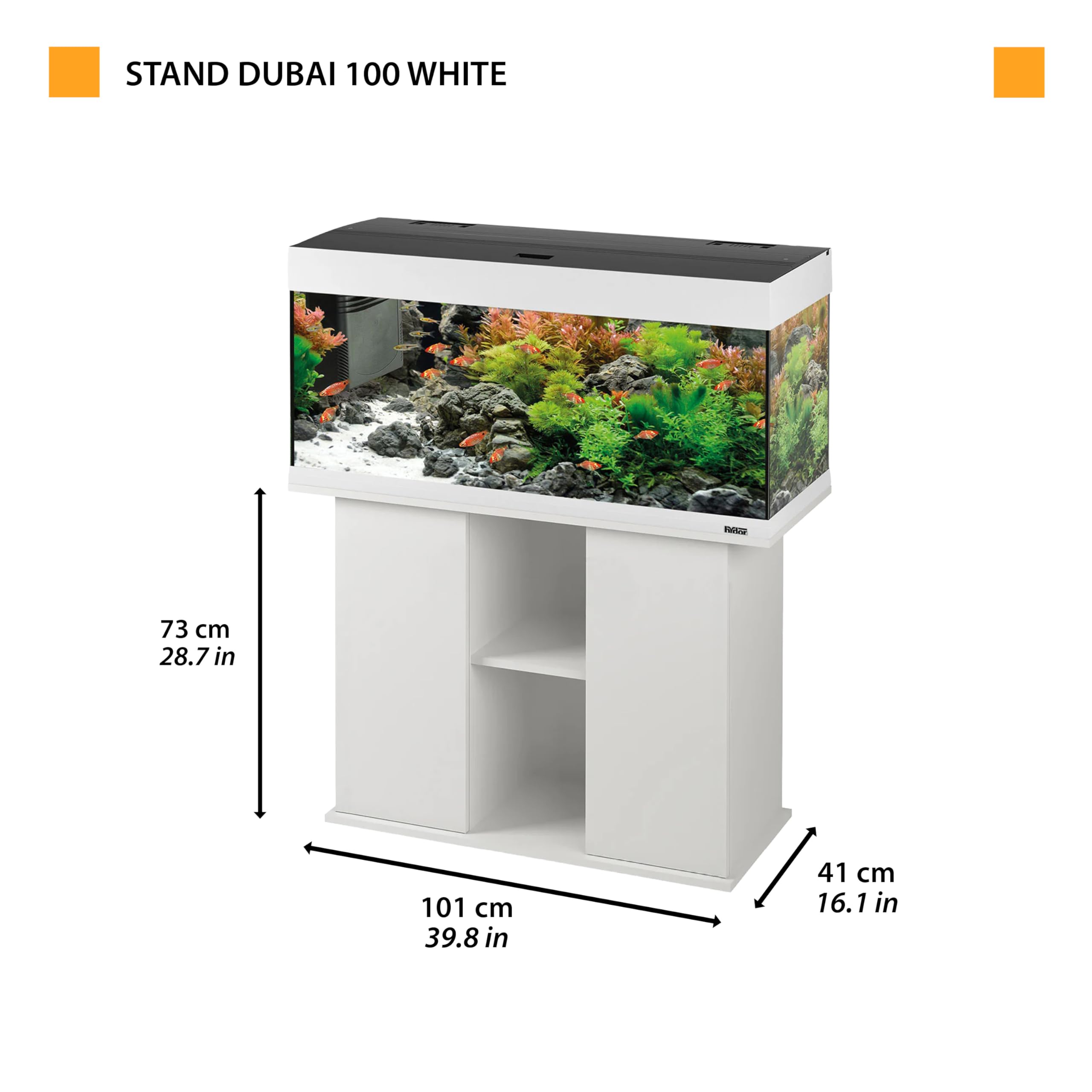 Ferplast Hydor Supporto Acquario, Mobile per Acquario, Resistente all'Umidità, Struttura Solida con Ante e Ripiani Integrati, Piedini Regolabili, 101 x 41 x h 73 cm, in Legno Bianco