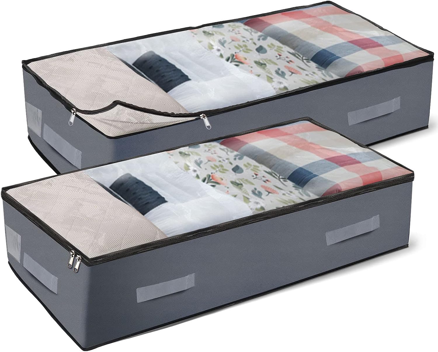 2 Contenitori Sottoletto Pieghevoli | 80x40x15cm, Beige | Per Vestiti, Coperte | Con Maniglie - Foto 3