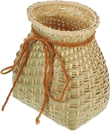 Cesta de bambú para cocina, cesta de frutas, asas de mimbre blanco, tapa tejida, estilo aleatorio pequeño