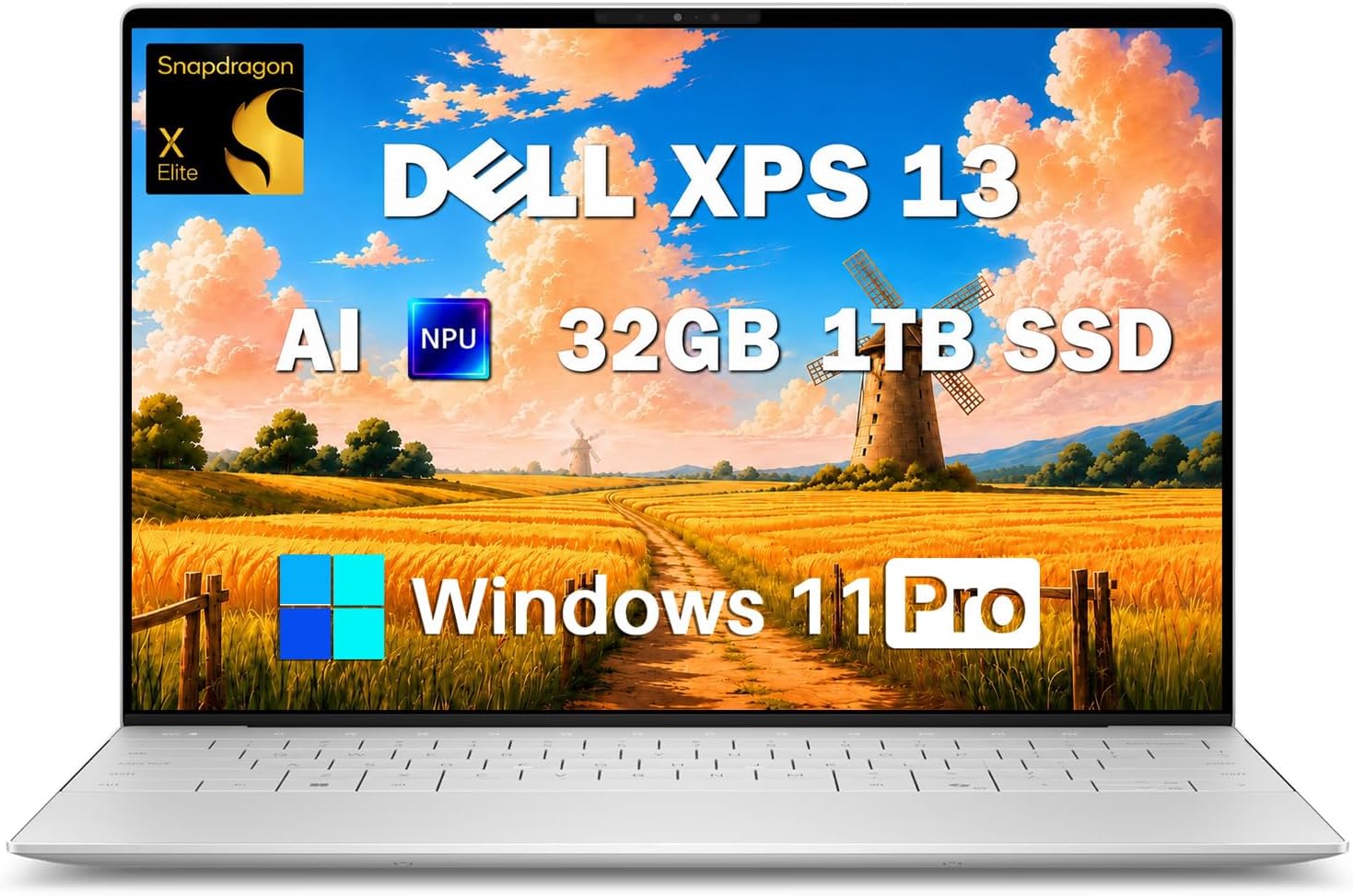 XPS 13 9345 AI Laptop, Snapdragon X Elite, 32GB LPDDR5X, 1TB SSD | 13.4" 2K 120Hz 500 nits Non-Touch, Copilot+ PC, IR Webcam, 45 TOPS NPU, Wi-Fi 7, Backlit KB, Fingerprint, Win 11 Pro