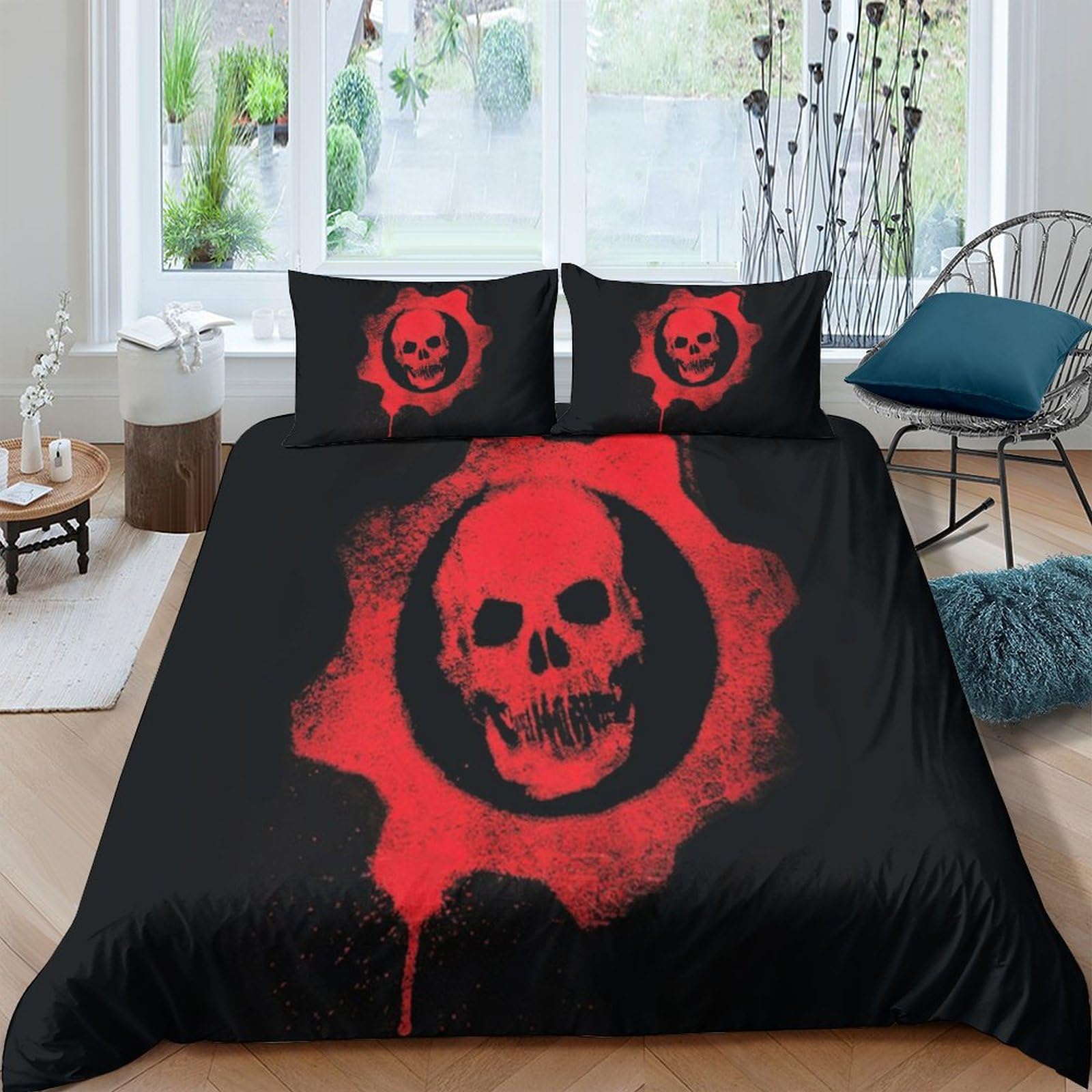 Housse de couette Skullhead literie douce qui ne décolore pas avec ses 2 taies d'oreiller