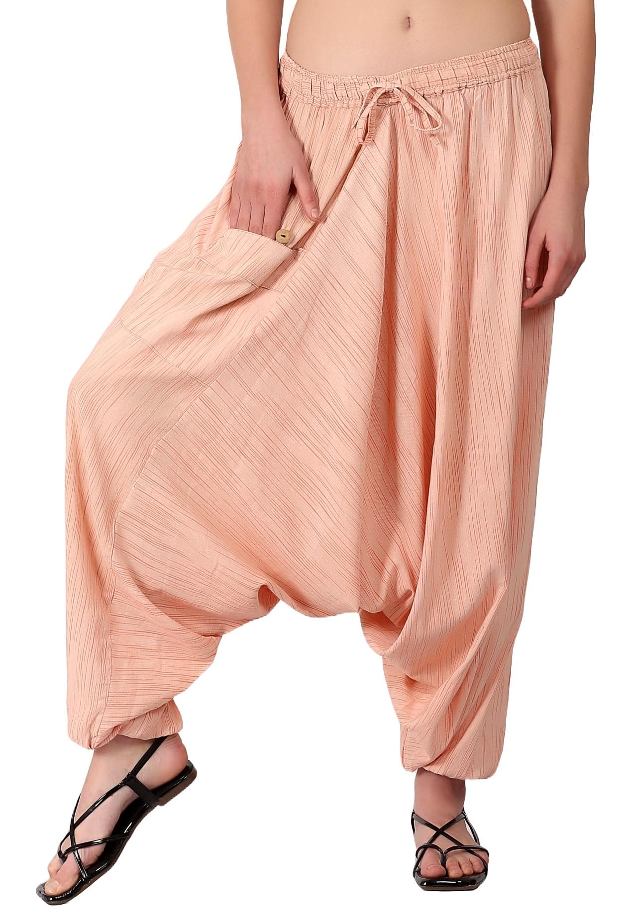 Whitewhale Mens Women Cotton Stripe Aladdin Loose Baggy Boho Hippie Harem Pants Peach