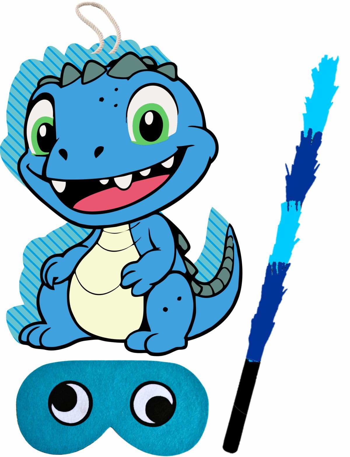 Piñata cumpleaños infantil hecha a mano Dinosaurio Bebe Azul (Grande 65x45x10 centimetros)