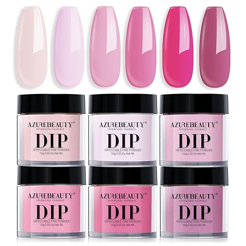 Miniatura 14 de AZUREBEAUTY Juego de uñas en polvo de inmersión, 6 colores con purpurina, rojo, verde, plateado, dorado, kit de iniciación de polvo de inmersión de