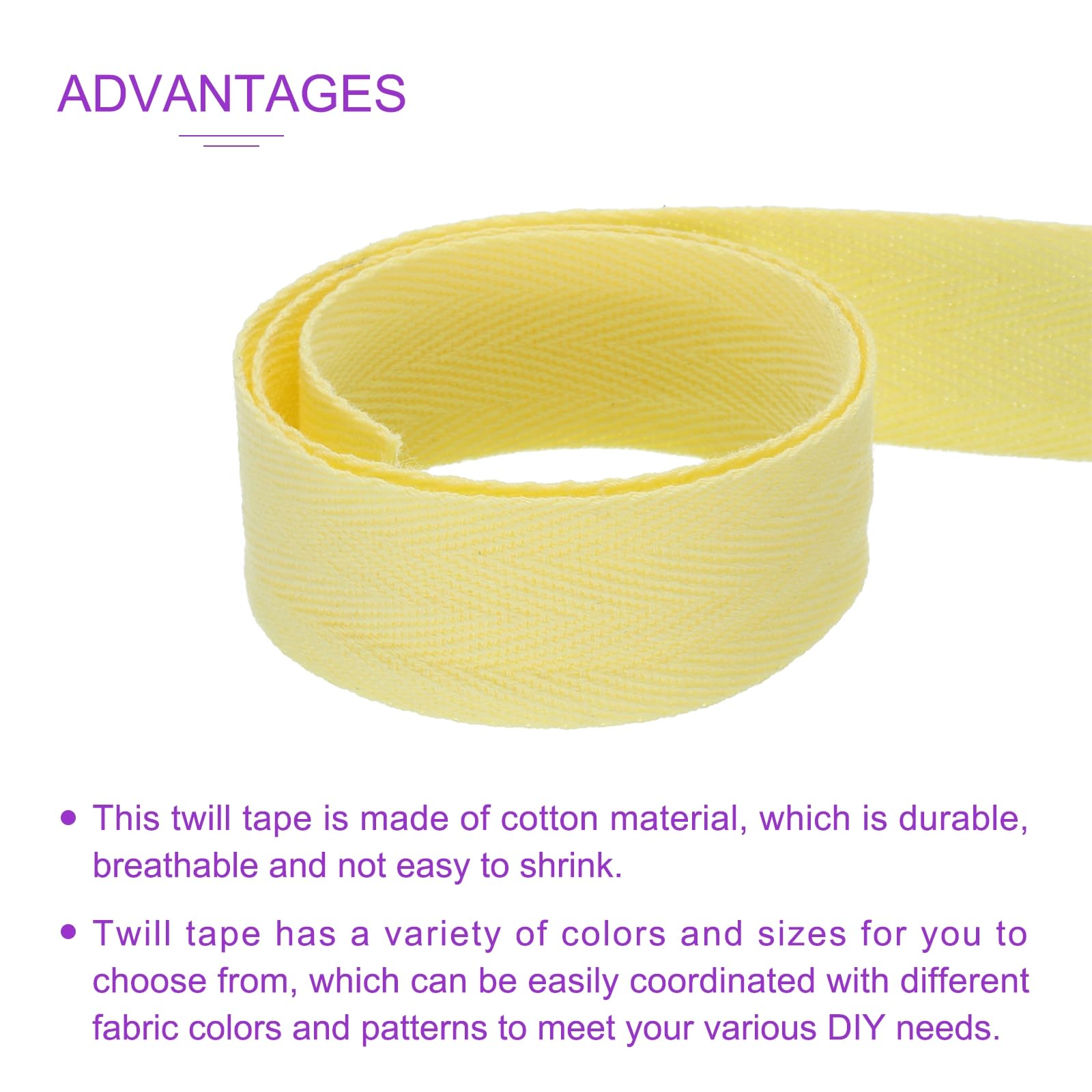 DMiotech 1.2"(3cm) 10 Yards Cotton Twill Tape Cotton Ribbons Bias Binding Tape Herringbone Tape Ribbons Light Yellow for DIY Crafts Making Clothes - Image 4