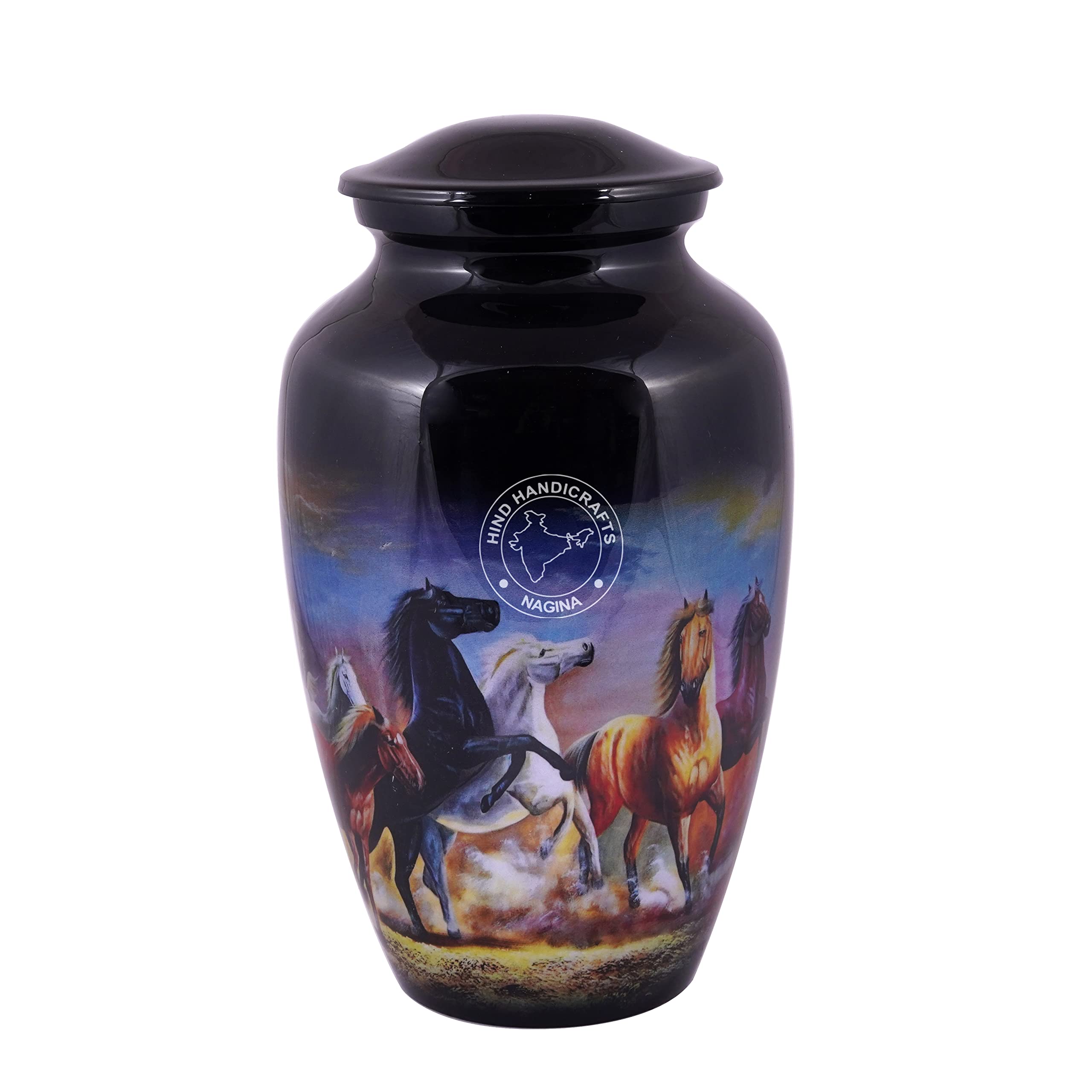 Aluminium Running Horse Cremation Urn for Human Ashes Adult - Handcrafted Funeral Memorial Urn for Ashes - Large Columbarium Urn - Bag Included (Black, 200 Cubic Inches)