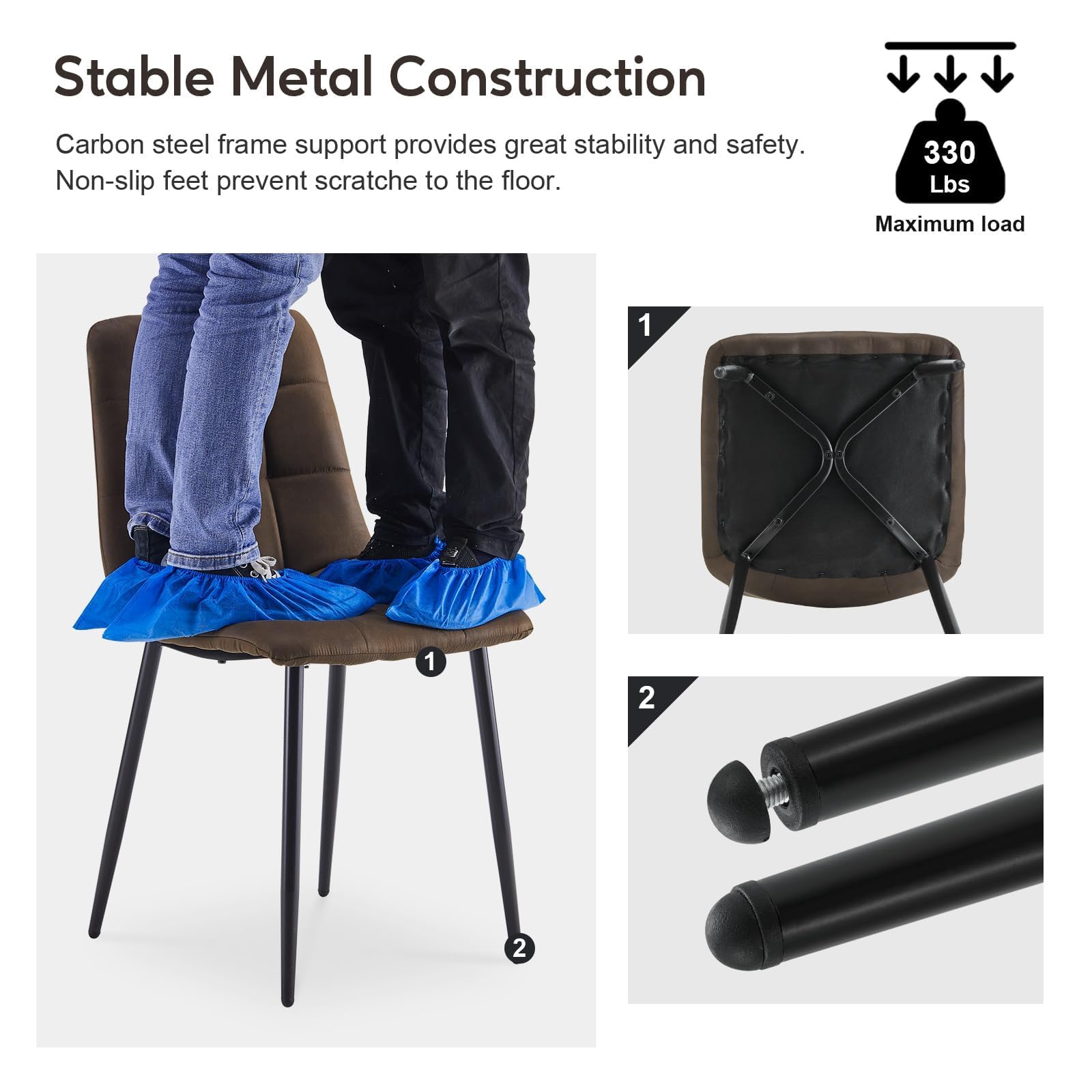 CLIPOP Esszimmerstühle 6er Set Kunstleder Braun, Gepolsterter Sitz Wohnzimmerstuhl mit stabilen Metallbeinen, für Zuhause und Büro (Kunstleder Braun, 6er Set)